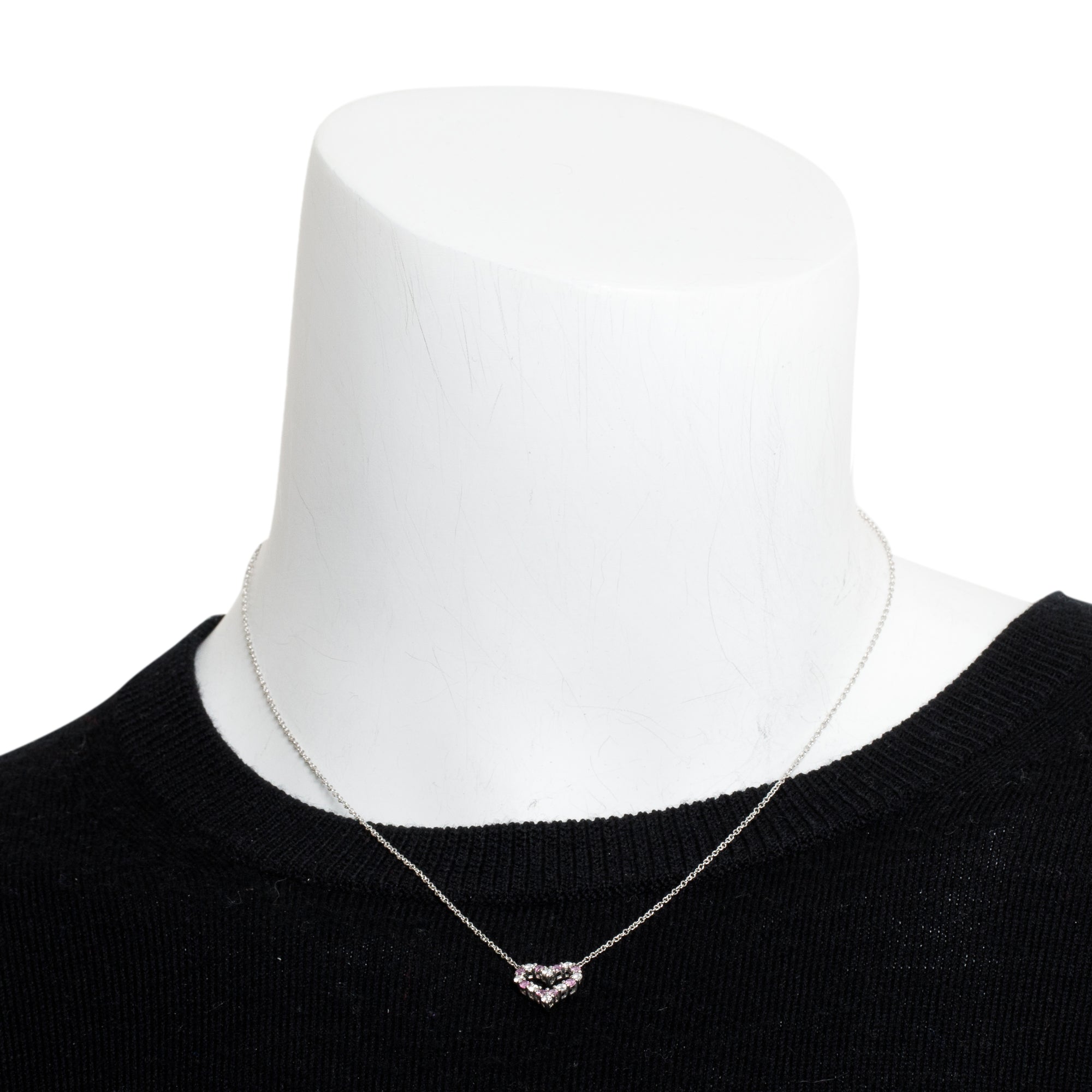 Tiffany & Co. Platinum Diamond & Pink Sapphire Mini Heart Pendant Necklace w/ Box