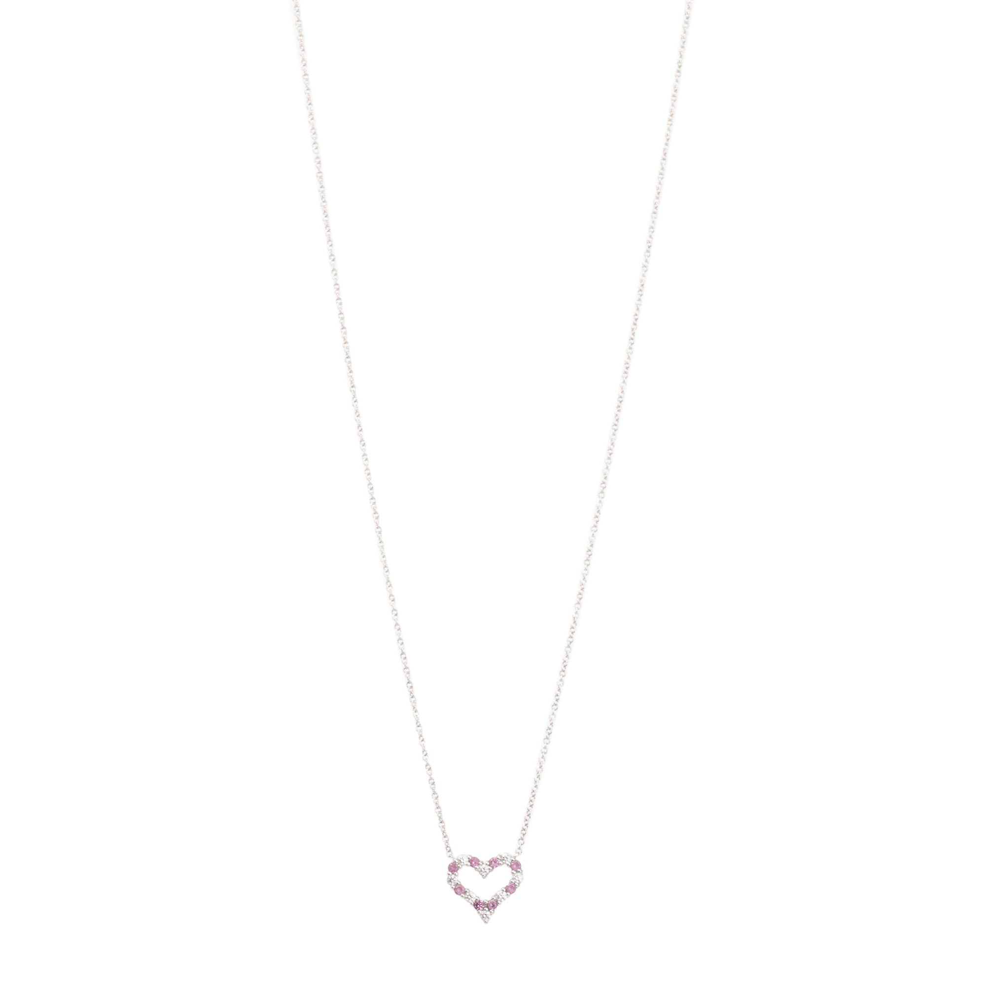 Tiffany & Co. Platinum Diamond & Pink Sapphire Mini Heart Pendant Necklace w/ Box