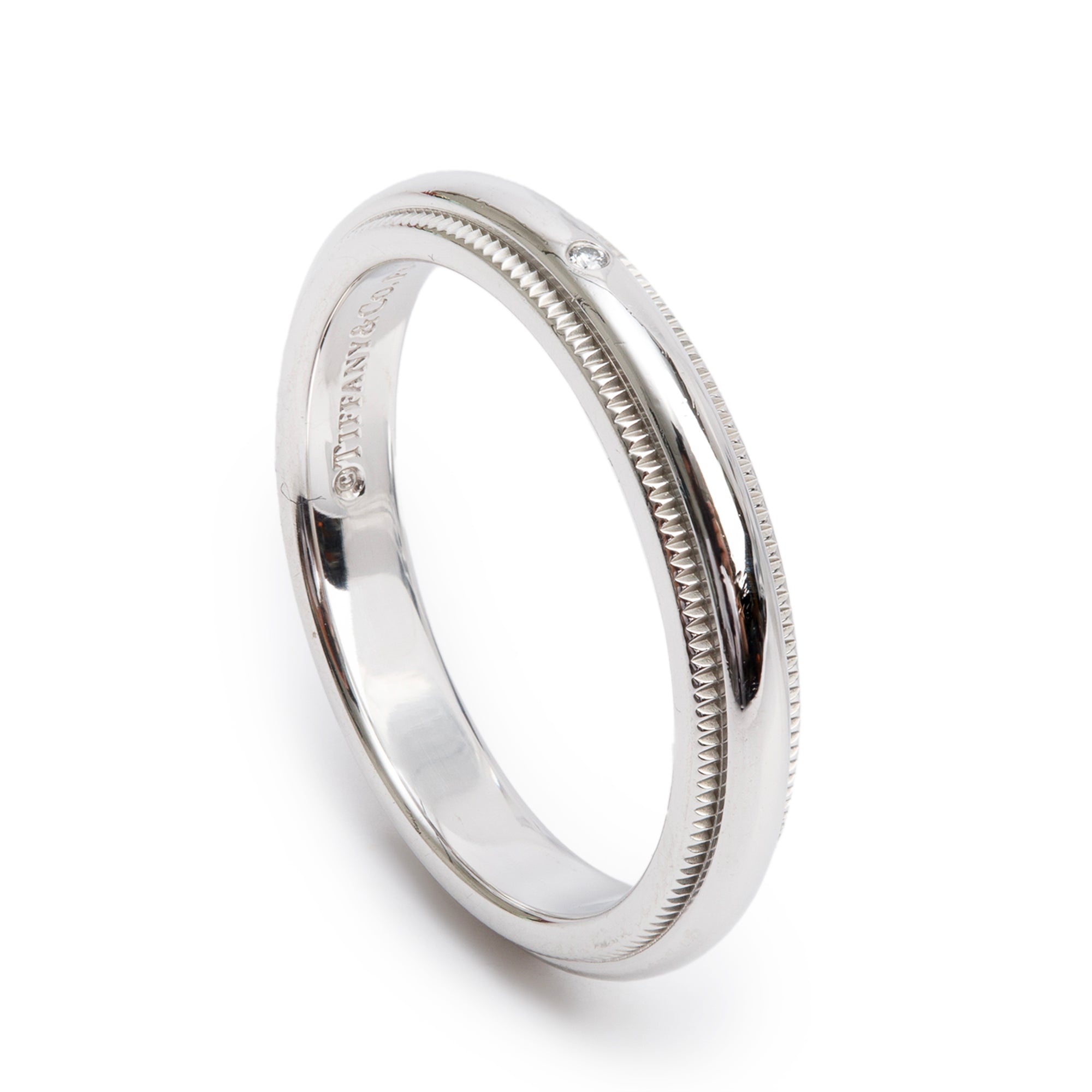 Tiffany & Co. Platinum Diamond Together Milgrain 3 MM Wedding Band Ring, Size 5.25