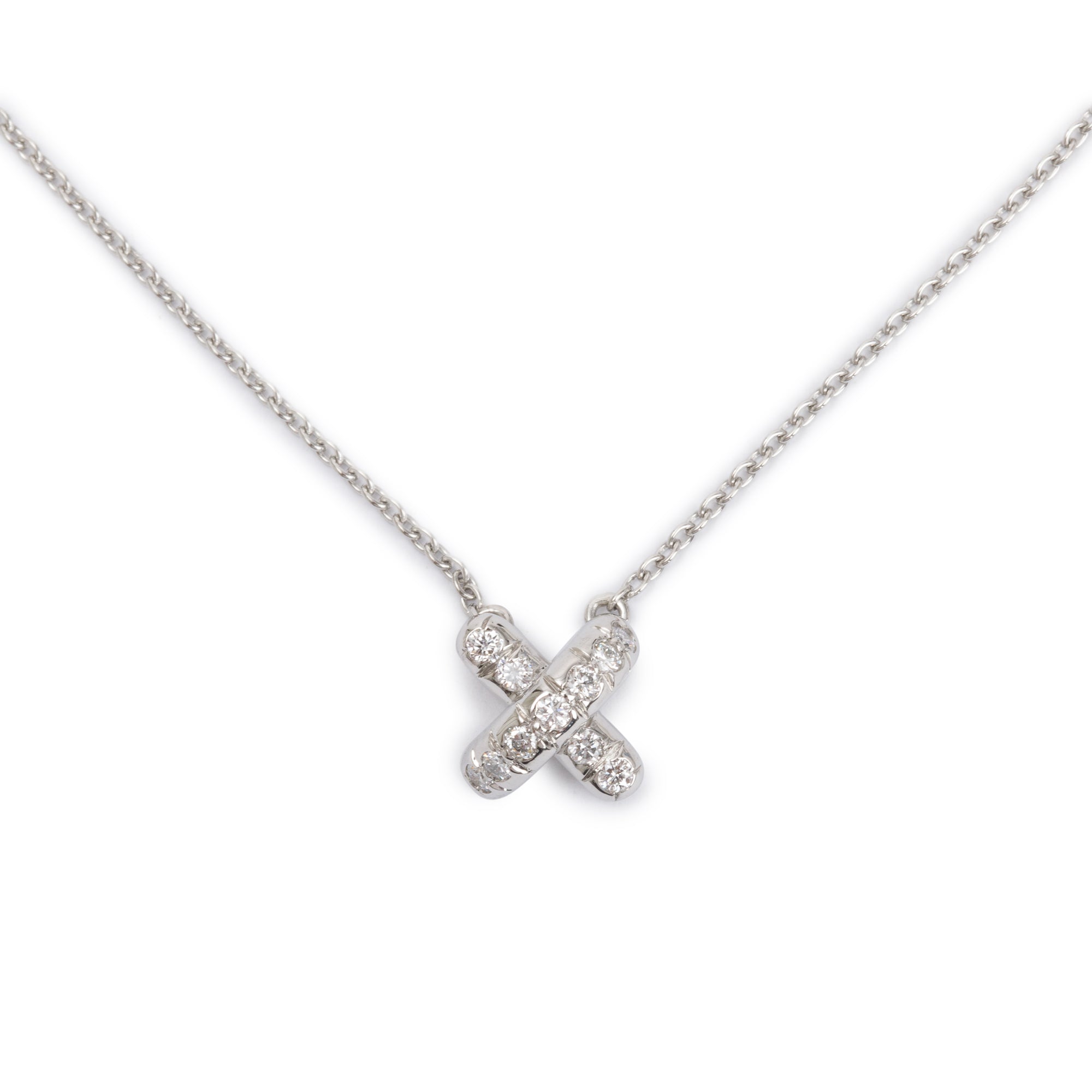 Tiffany & Co. Platinum Diamond X Pendant Necklace w/ Box