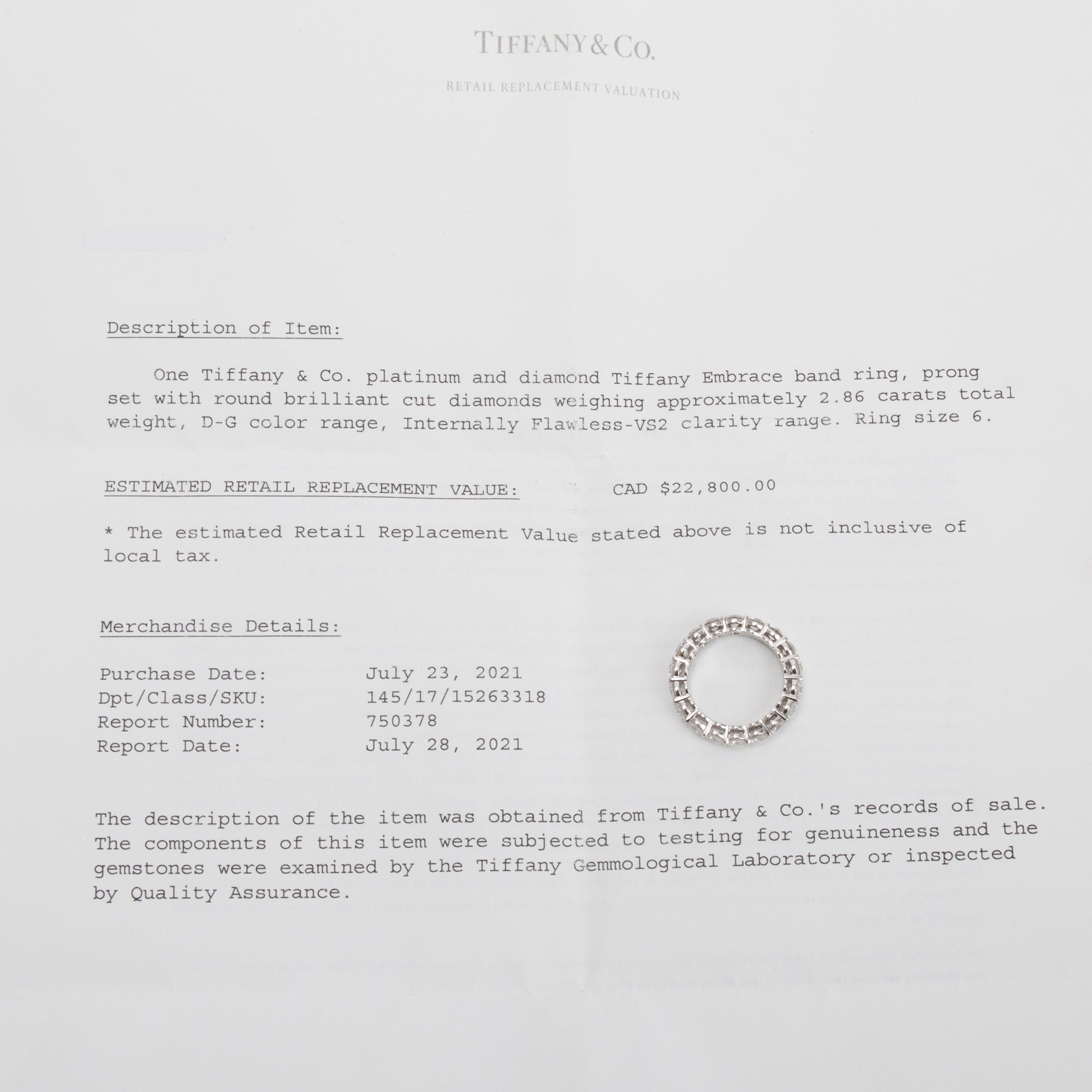 Tiffany & Co. Platinum Embrace Diamond Eternity Band Ring, Size 6 w/ Box & Papers