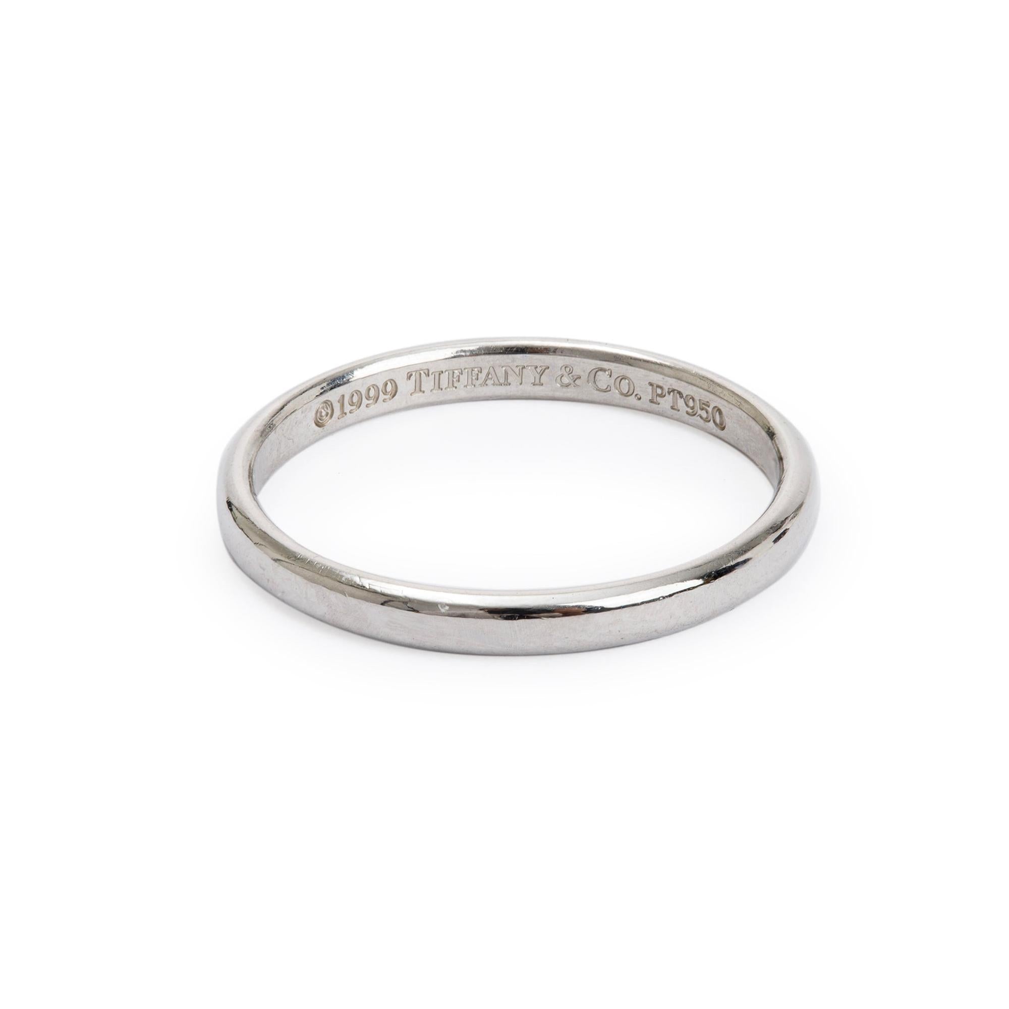 Tiffany & Co. Platinum Forever Wedding 2 MM Band Ring, Size 6