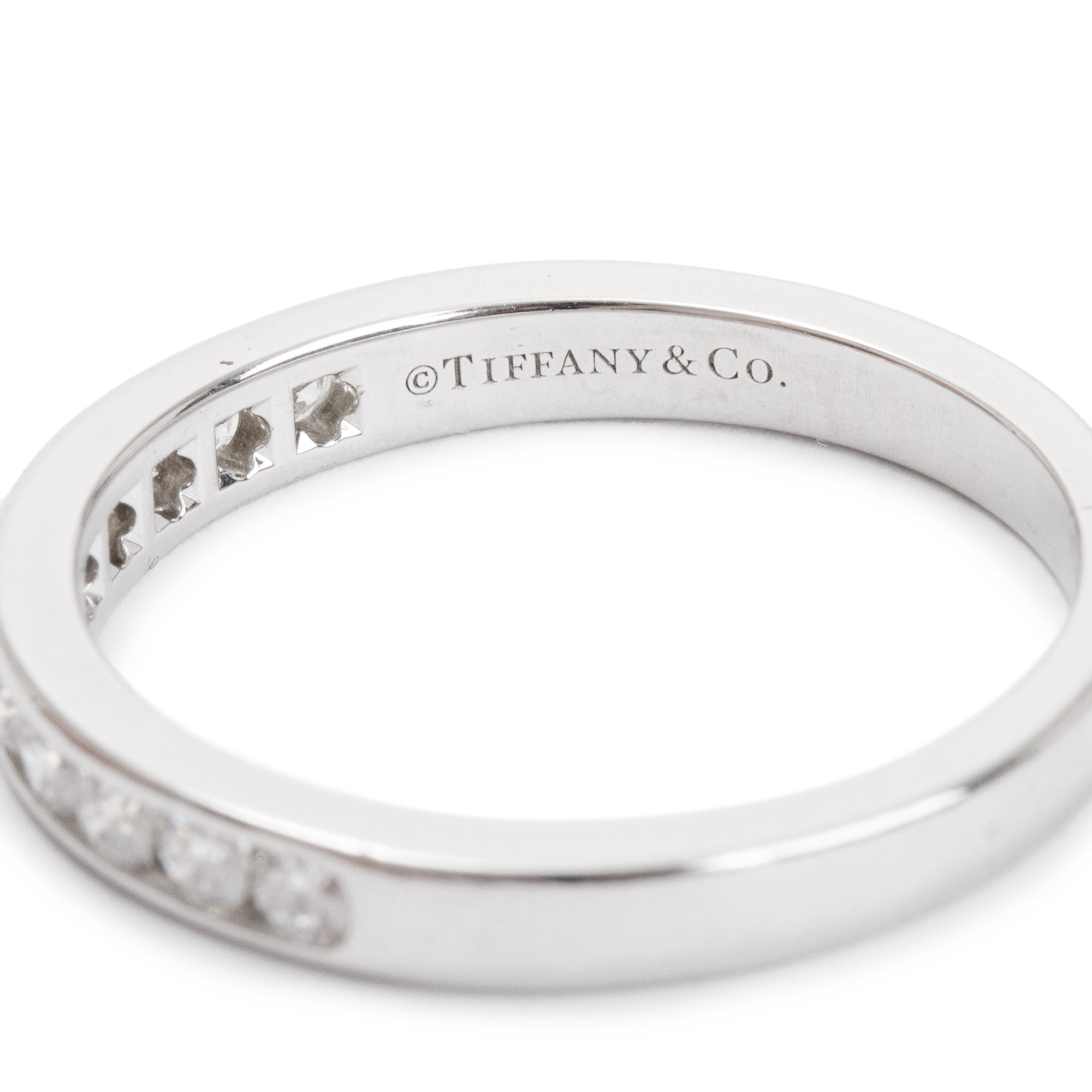 Tiffany & Co. Platinum Half-Circle Diamond 3 MM Wedding Band Ring, Size 8