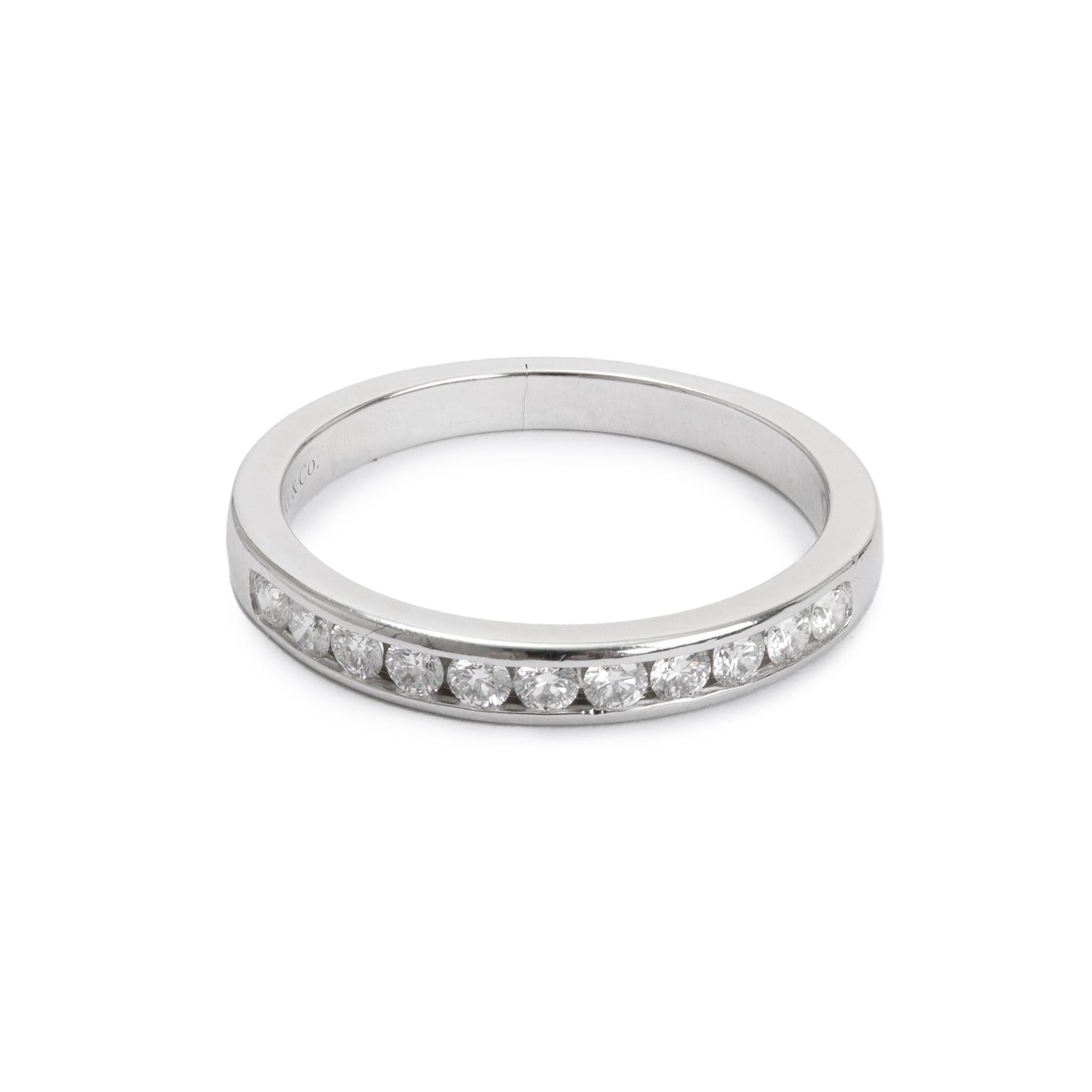 Tiffany & Co. Platinum Half-Circle Diamond 3 MM Wedding Band Ring, Size 8