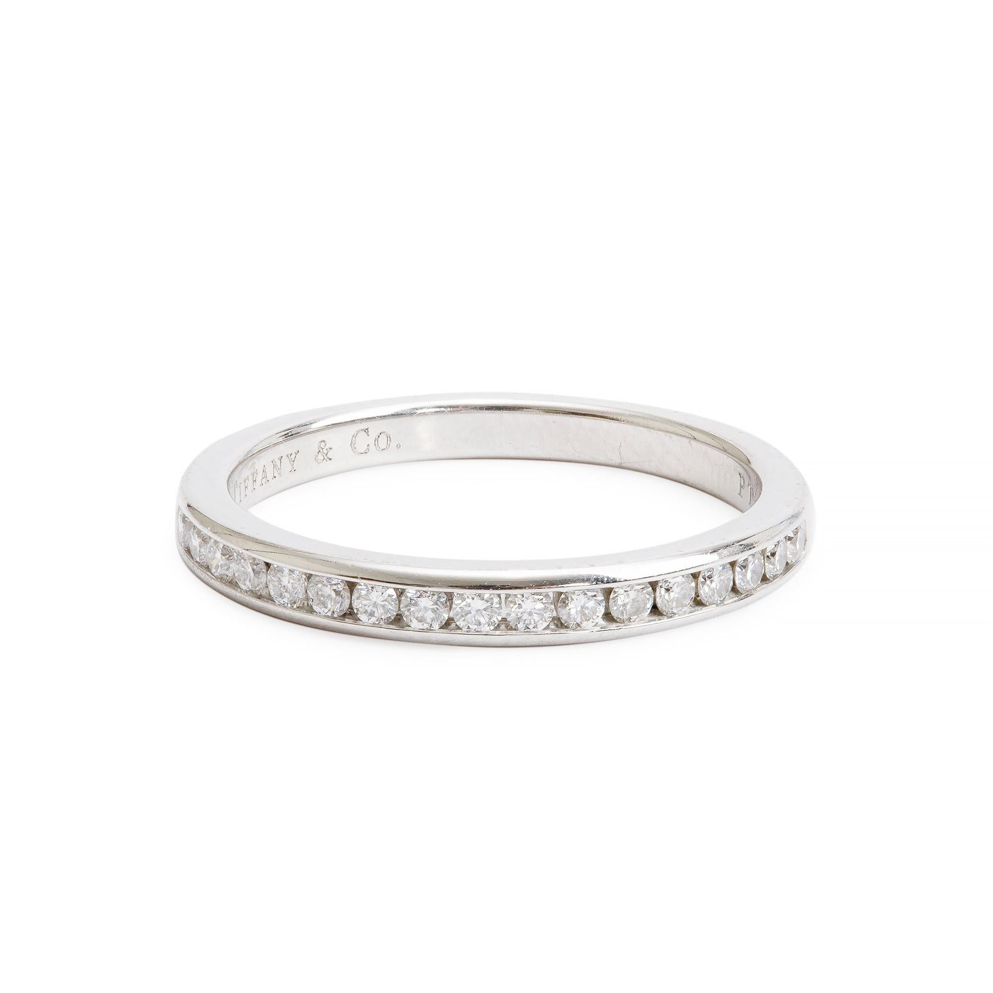 Tiffany & Co. Platinum Half Eternity Diamond 2.5 MM Wedding Band Ring, Size 5.5 w/ Box