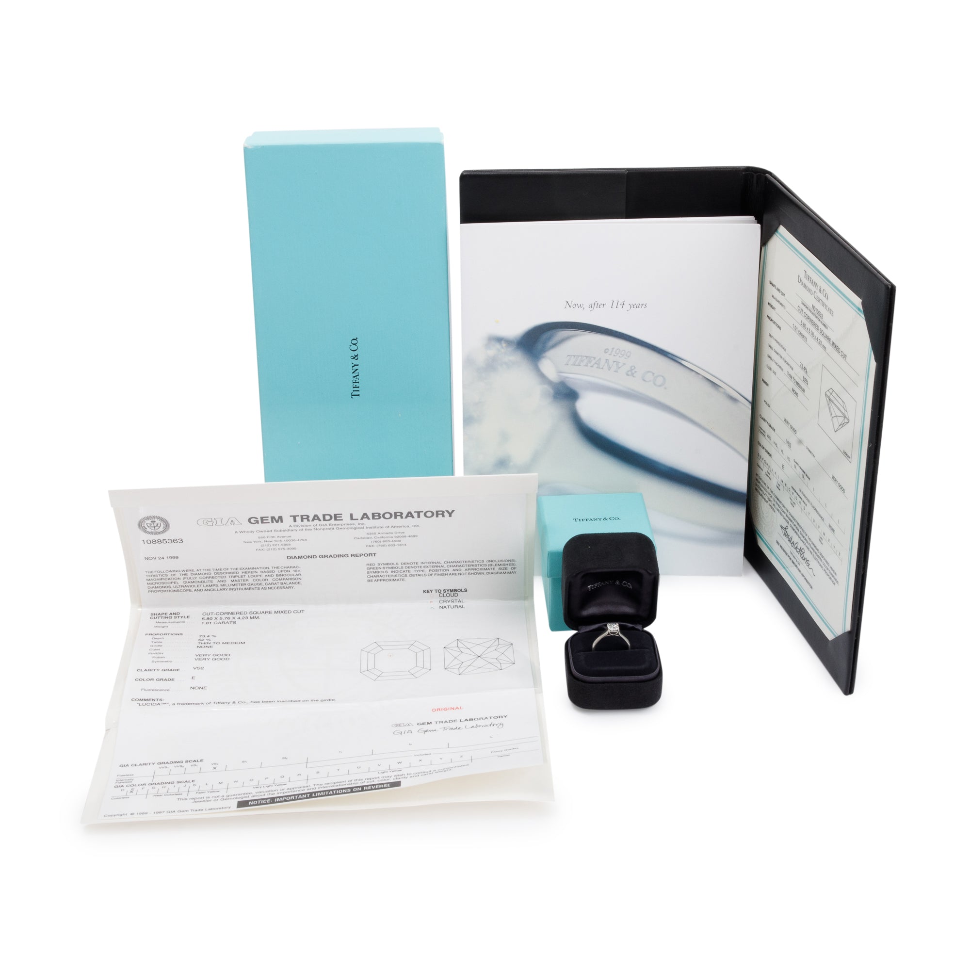 Tiffany & Co. Platinum Lucida Cut 1.01 ct. Diamond Solitaire Engagement Ring w/ Box & Papers