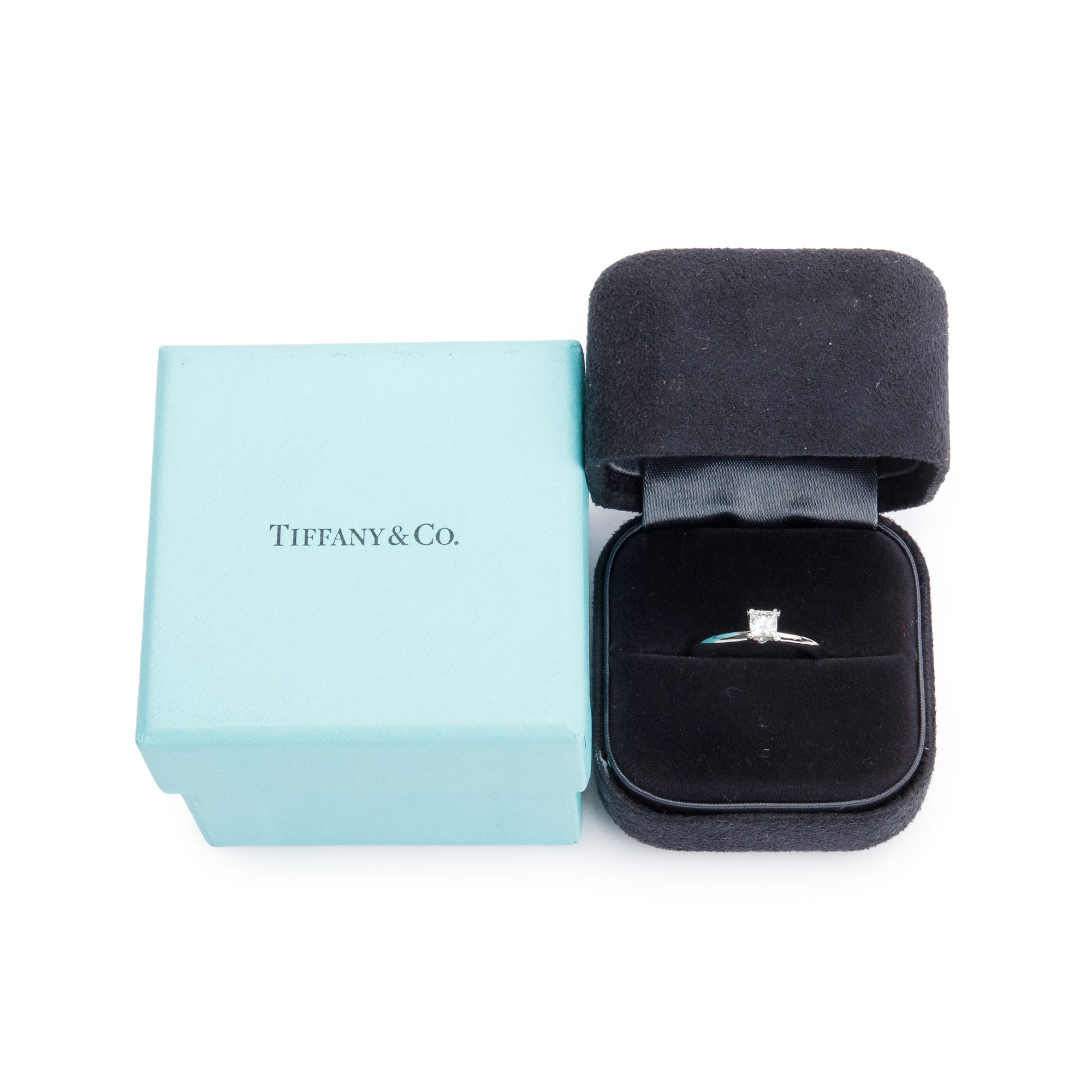 Tiffany & Co. Platinum Princess Cut 0.32 ct. Diamond Solitaire Engagement Ring, Size 6 w/ Box & Papers