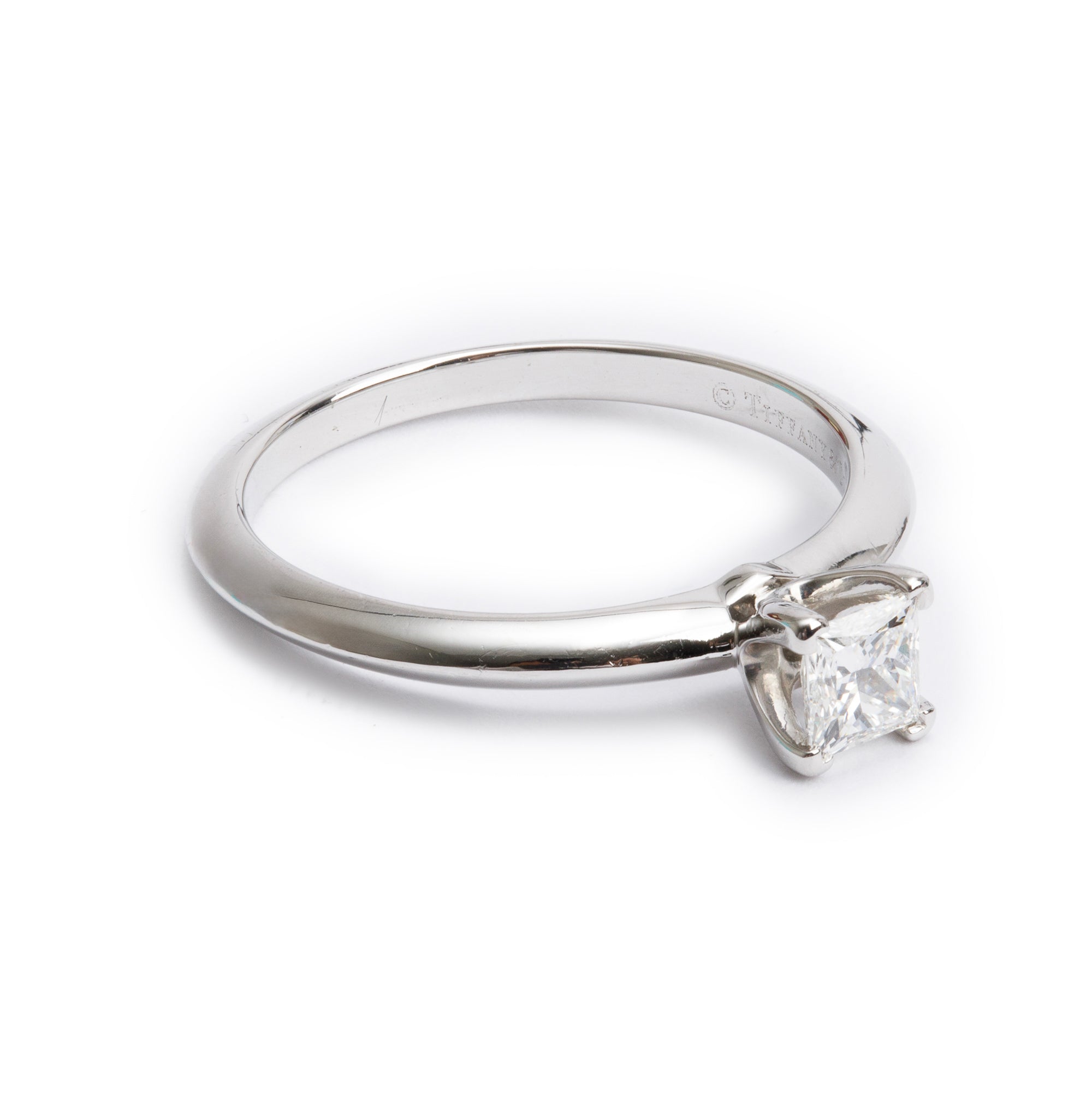 Tiffany & Co. Platinum Princess Cut 0.32 ct. Diamond Solitaire Engagement Ring, Size 6 w/ Box & Papers