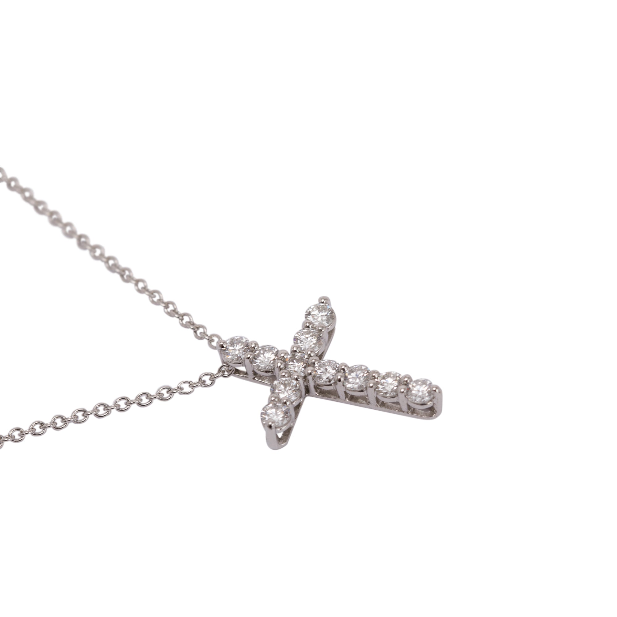 Tiffany & Co. Platinum Small Diamond Cross Pendant Necklace