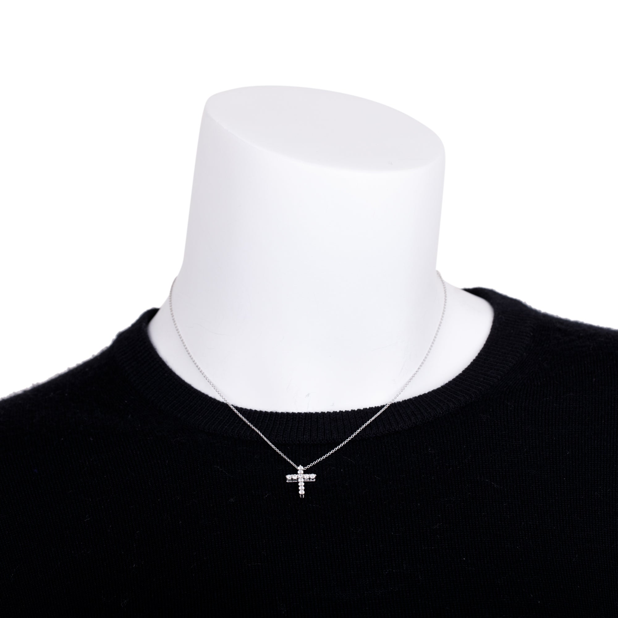 Tiffany & Co. Platinum Small Diamond Cross Pendant Necklace