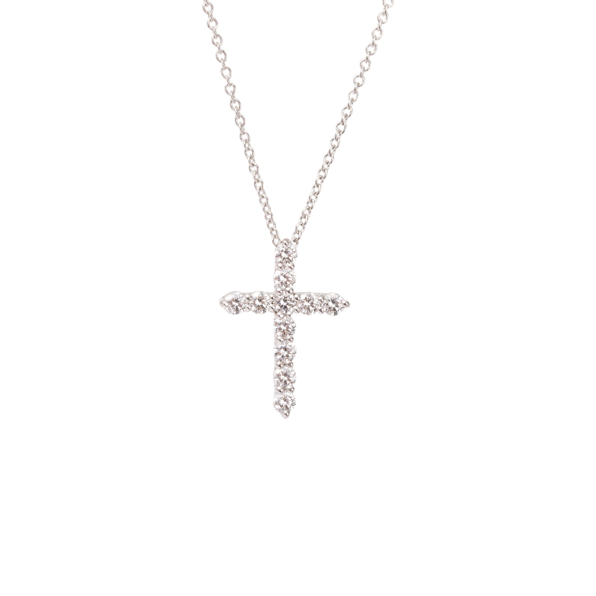 Tiffany & Co. Platinum Small Diamond Cross Pendant Necklace