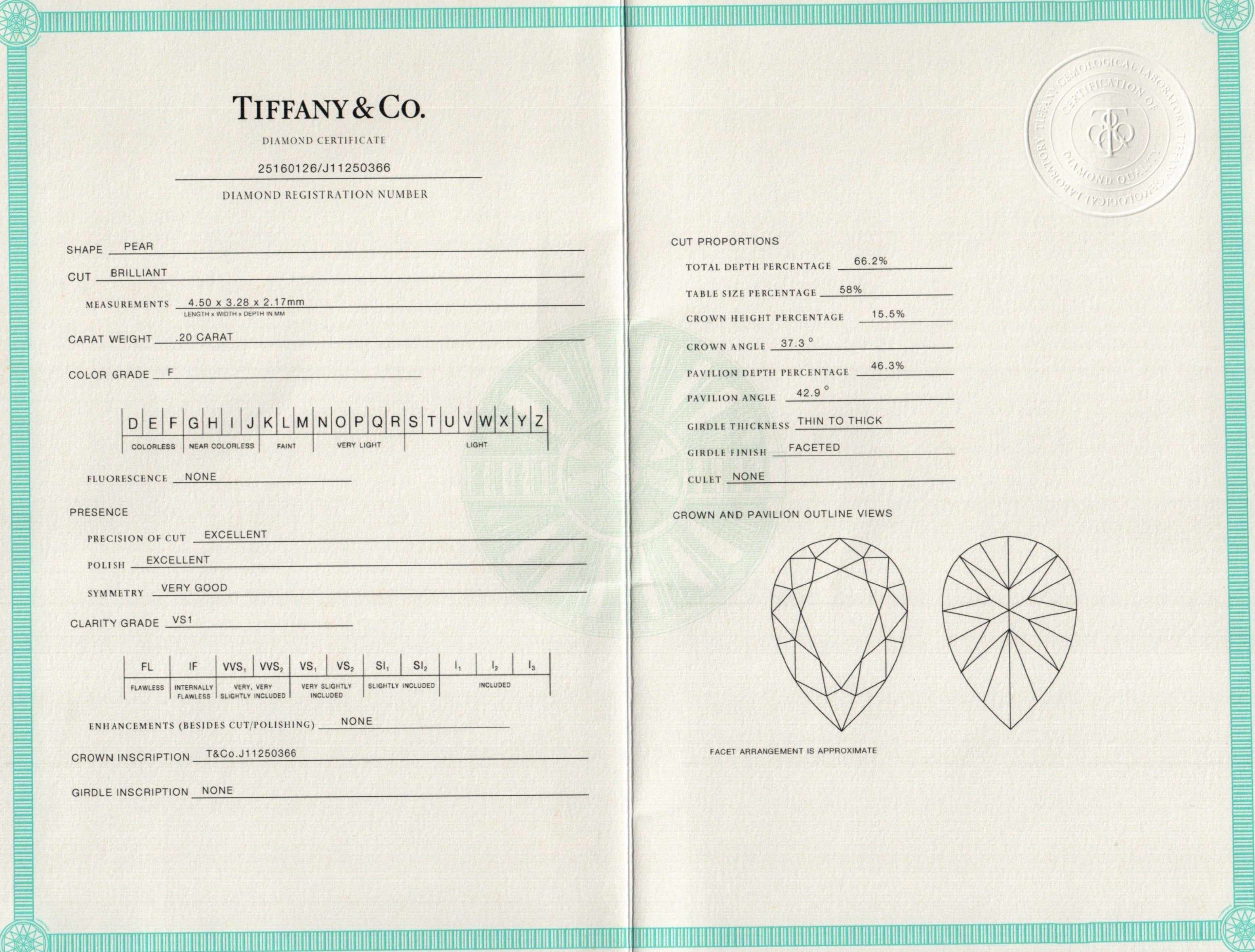Tiffany & Co. Platinum Three Stone Diamond Ring w/ Box & Certificates