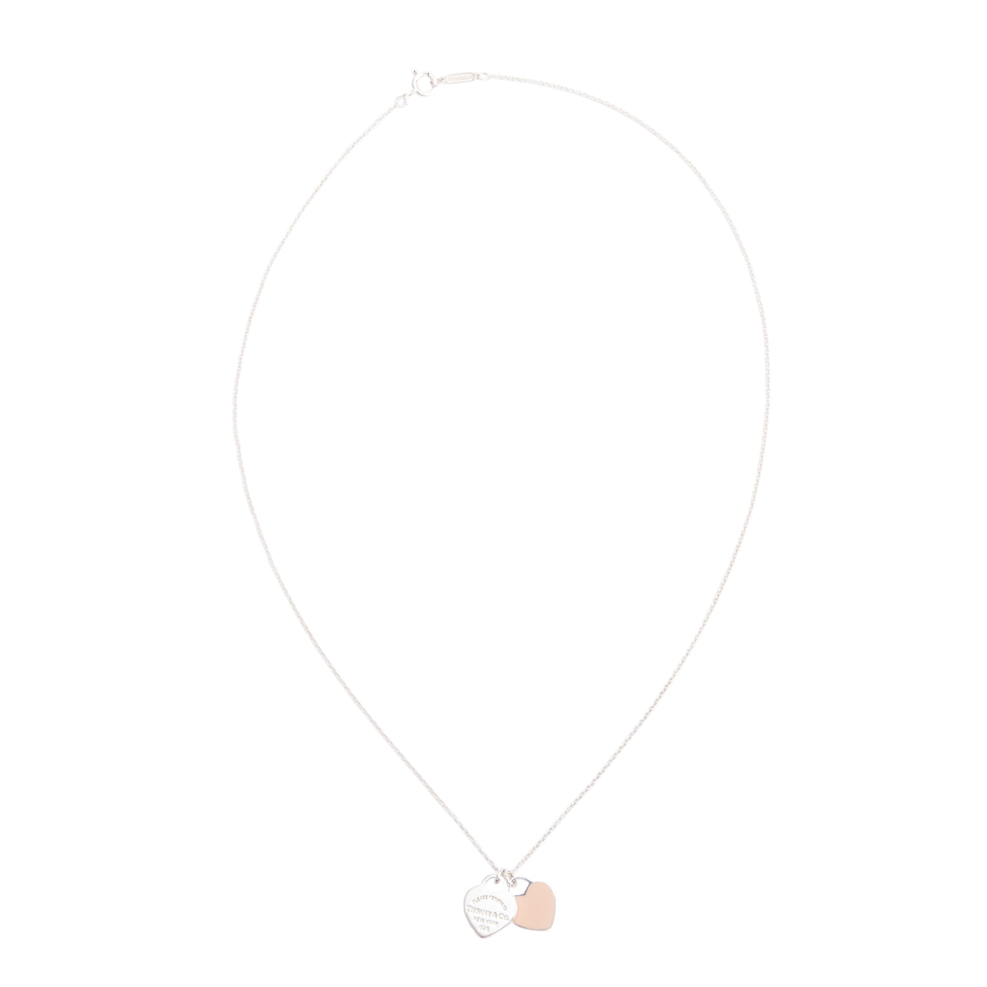 Tiffany & Co. Return to Tiffany Mini Double Heart Tag Pendant Necklace with Pink Enamel