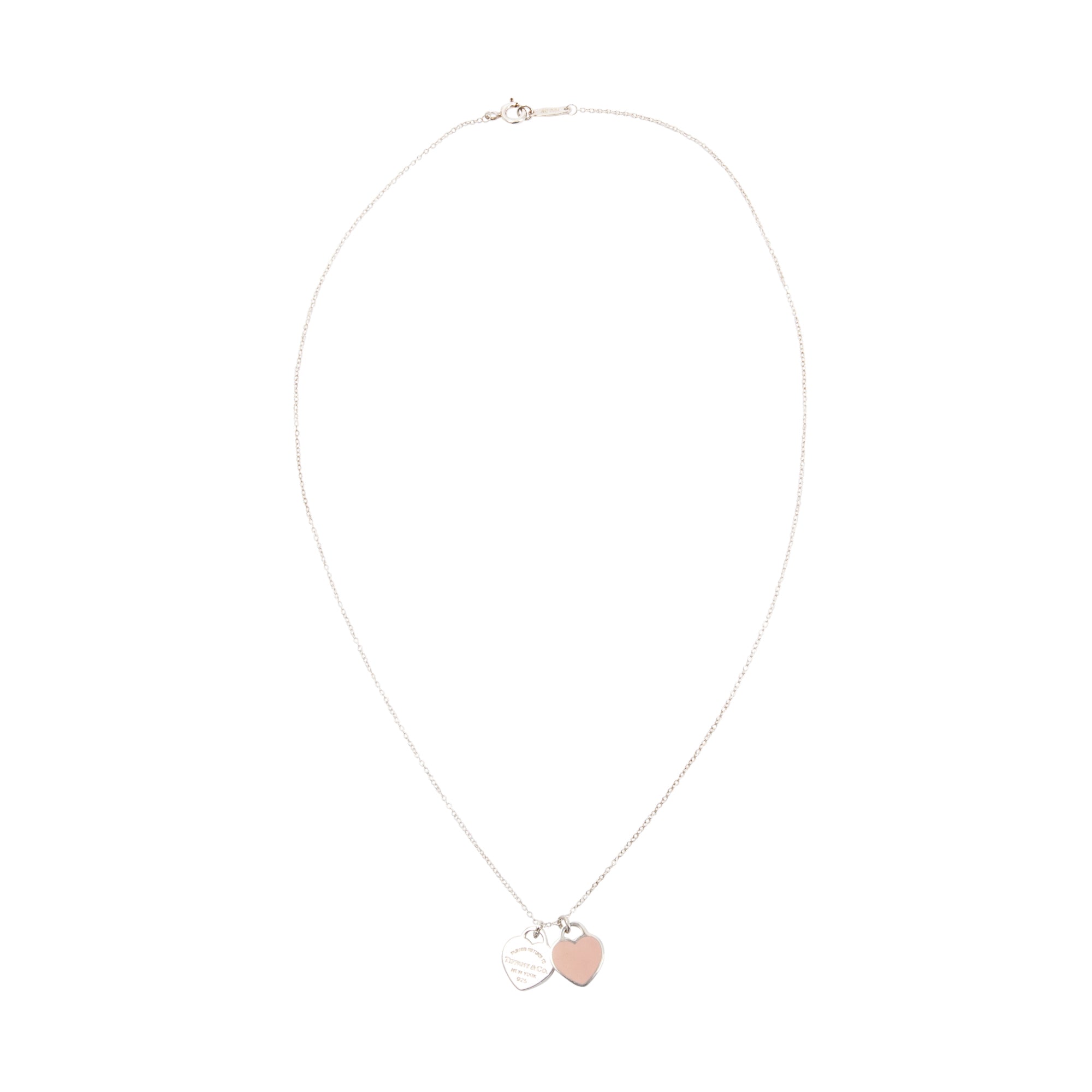 Tiffany & Co. Return to Tiffany Mini Double Heart Tag Pendant Necklace with Pink Enamel