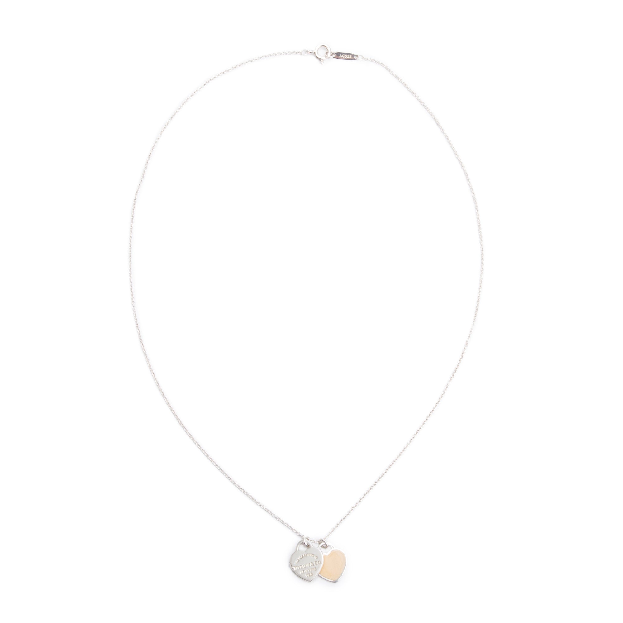 Tiffany & Co. Return to Tiffany Mini Double Heart Tag Pendant Necklace with Pink Enamel