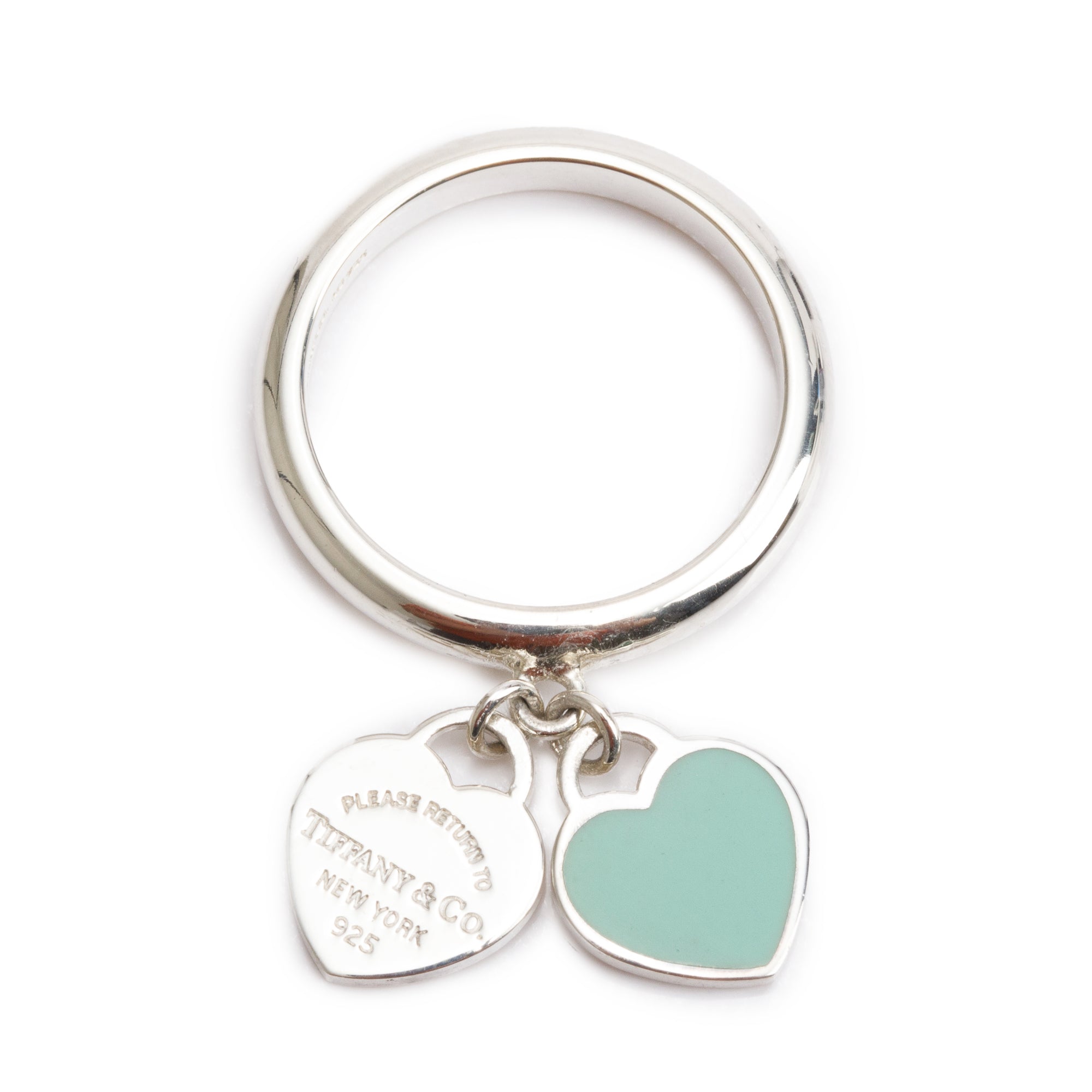 Tiffany & Co. Return to Tiffany Mini Double Heart Tag Ring with Blue Enamel, Size 7.5