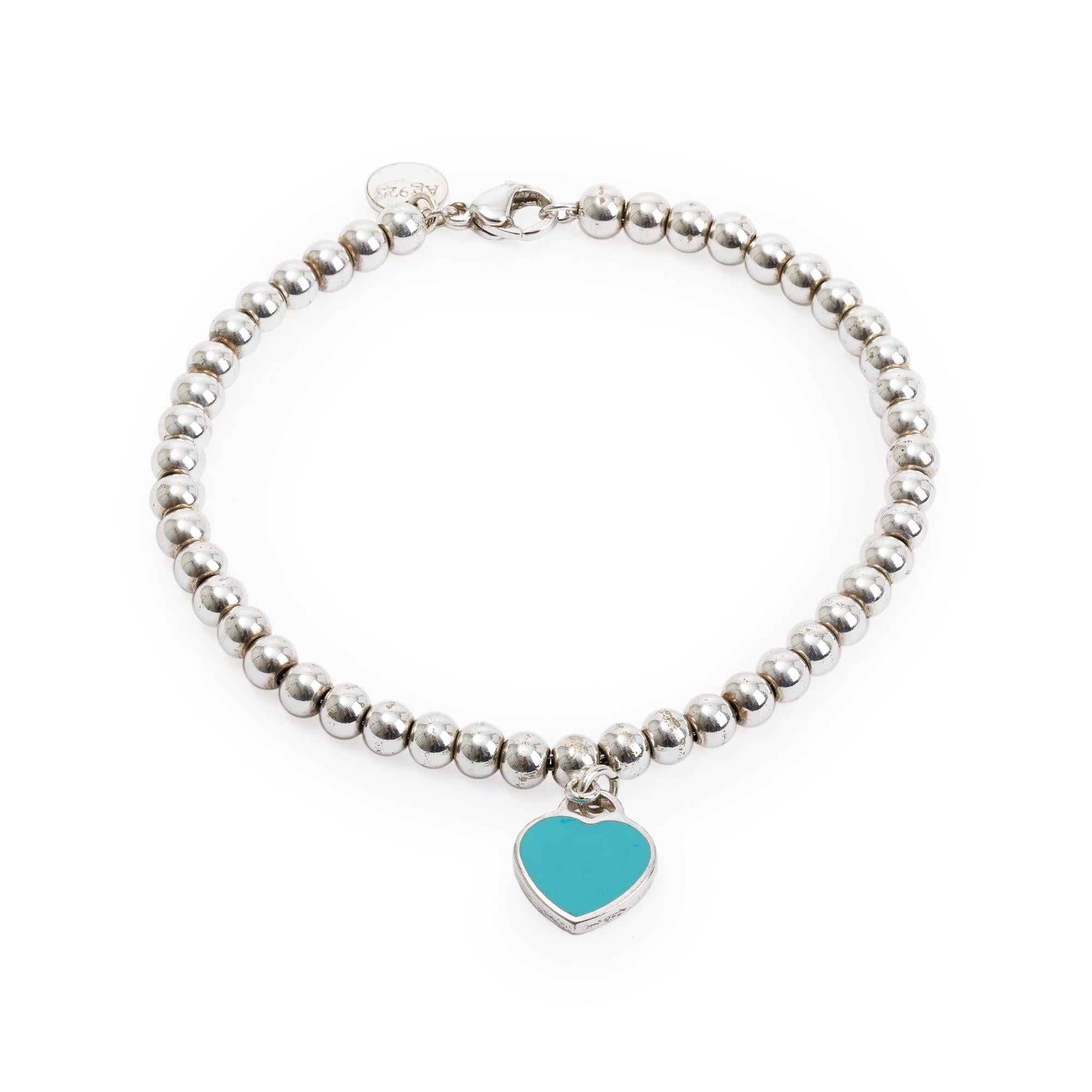 Tiffany & Co. Return to Tiffany Mini Heart Tag Bead Bracelet with Blue Enamel
