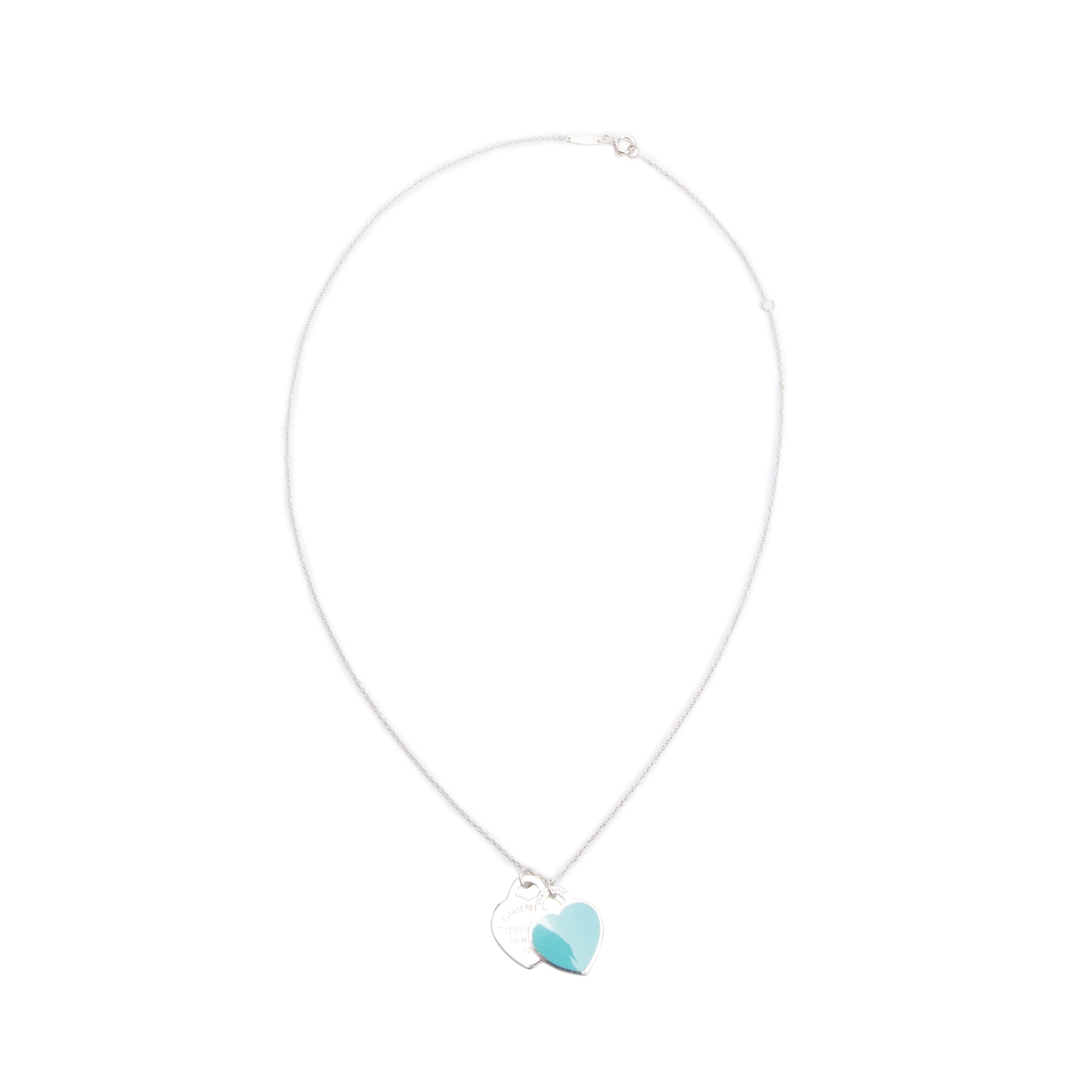 Tiffany & Co. Return to Tiffany Small Double Heart Tag Pendant Necklace with Blue Enamel w/ Box
