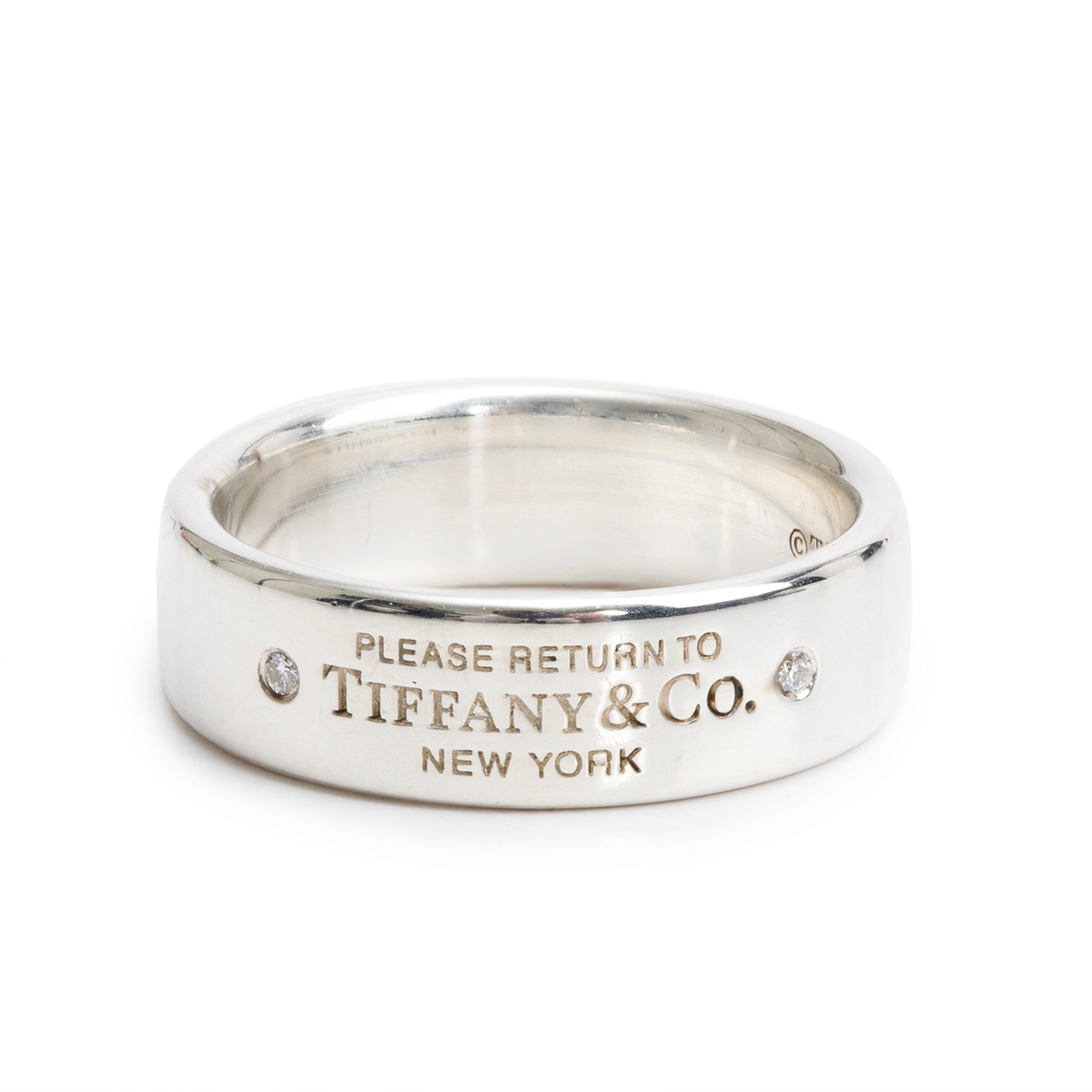 Tiffany & Co. Return to Tiffany Sterling Silver Diamond 6 MM Ring, Size 6.25