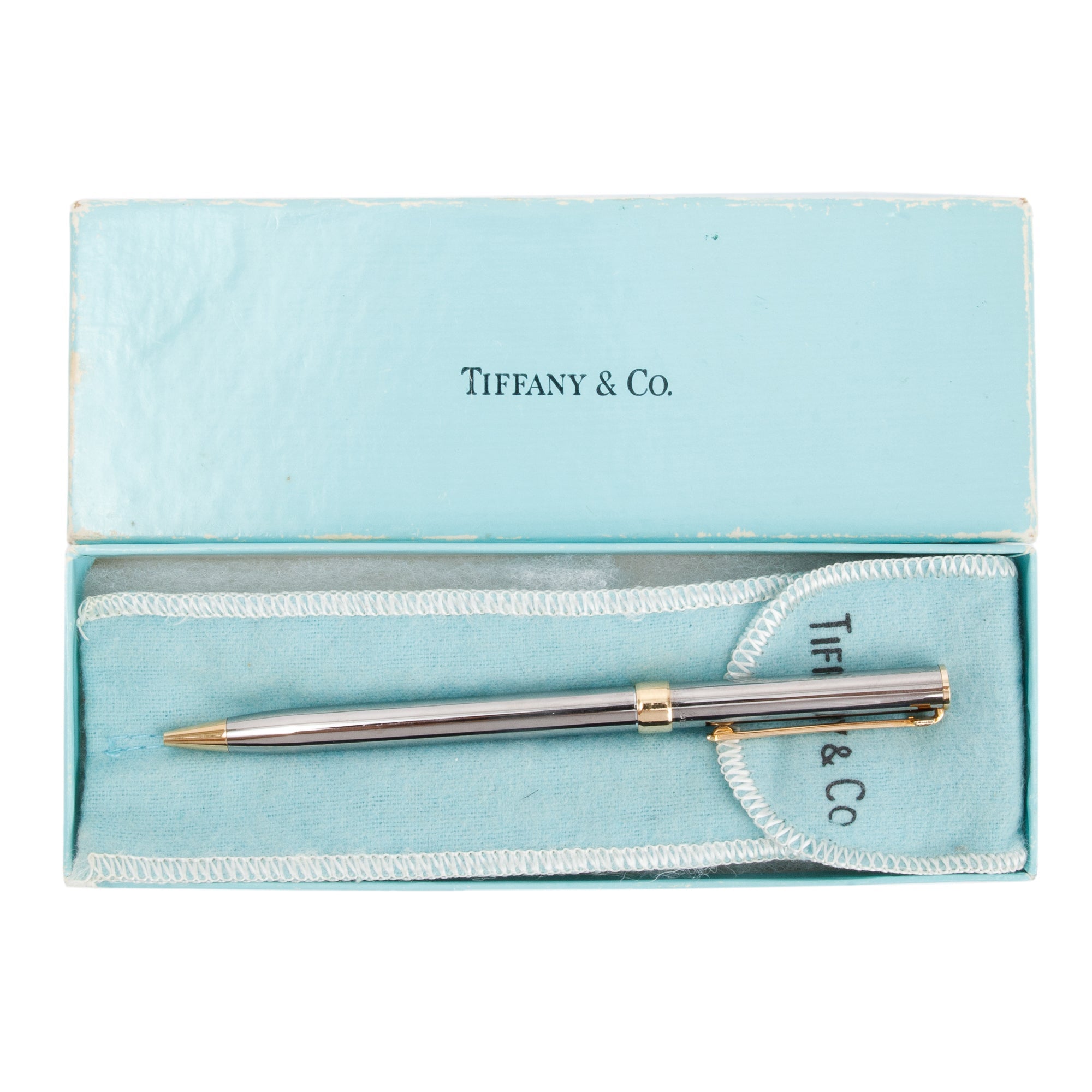 Tiffany & Co. Ruthenium & Gold Plated T-Clip Ballpoint Pen w/ Box