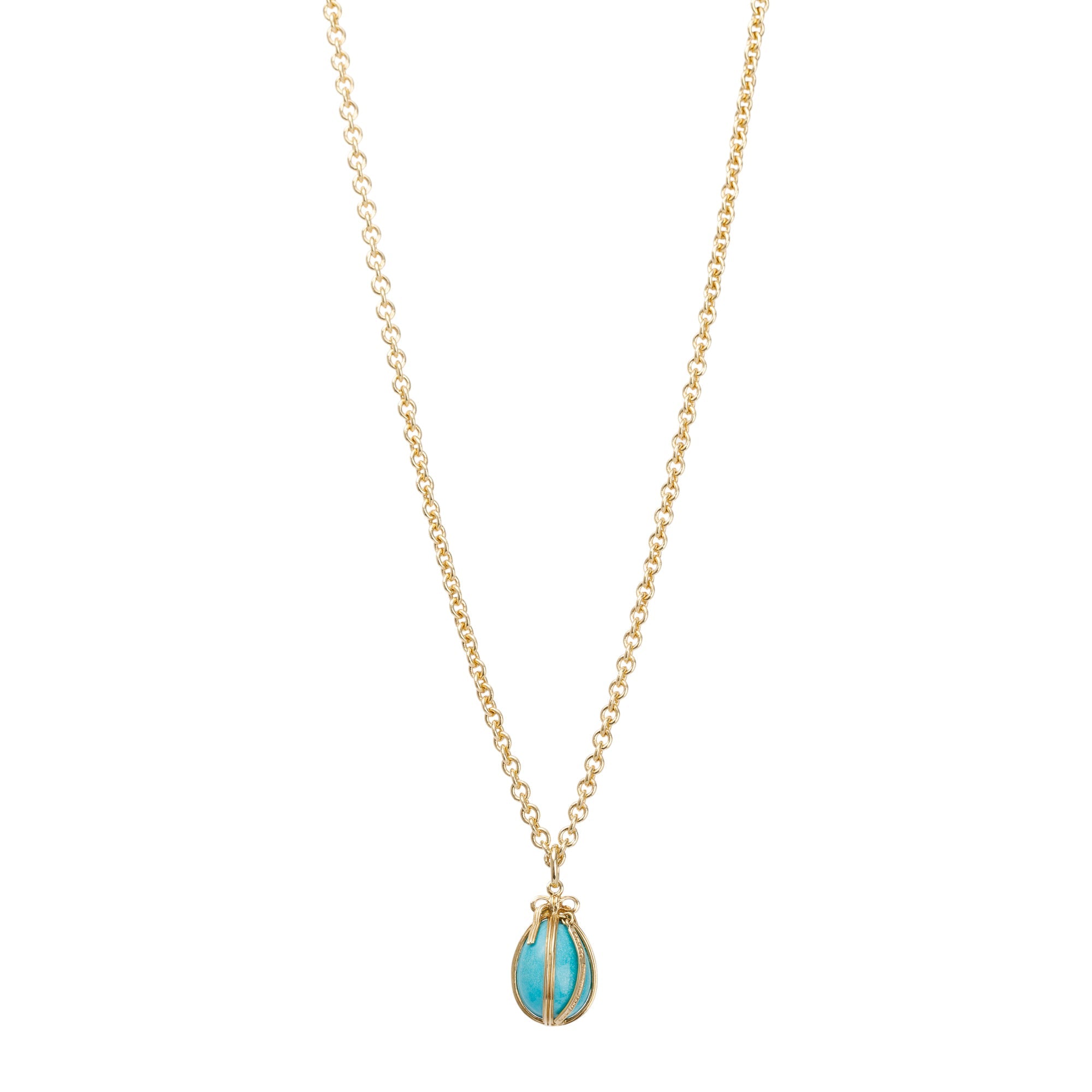 Tiffany & Co. Schlumberger 18k Yellow Gold Turquoise Egg Pendant Necklace w/ Box