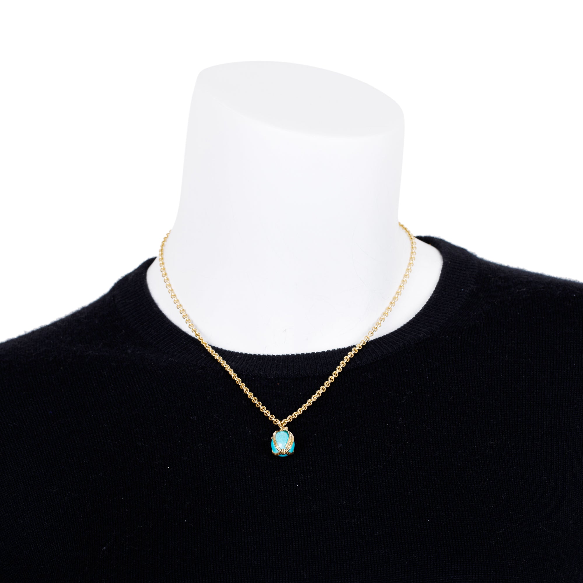Tiffany & Co. Schlumberger 18k Yellow Gold Turquoise Egg Pendant Necklace w/ Box