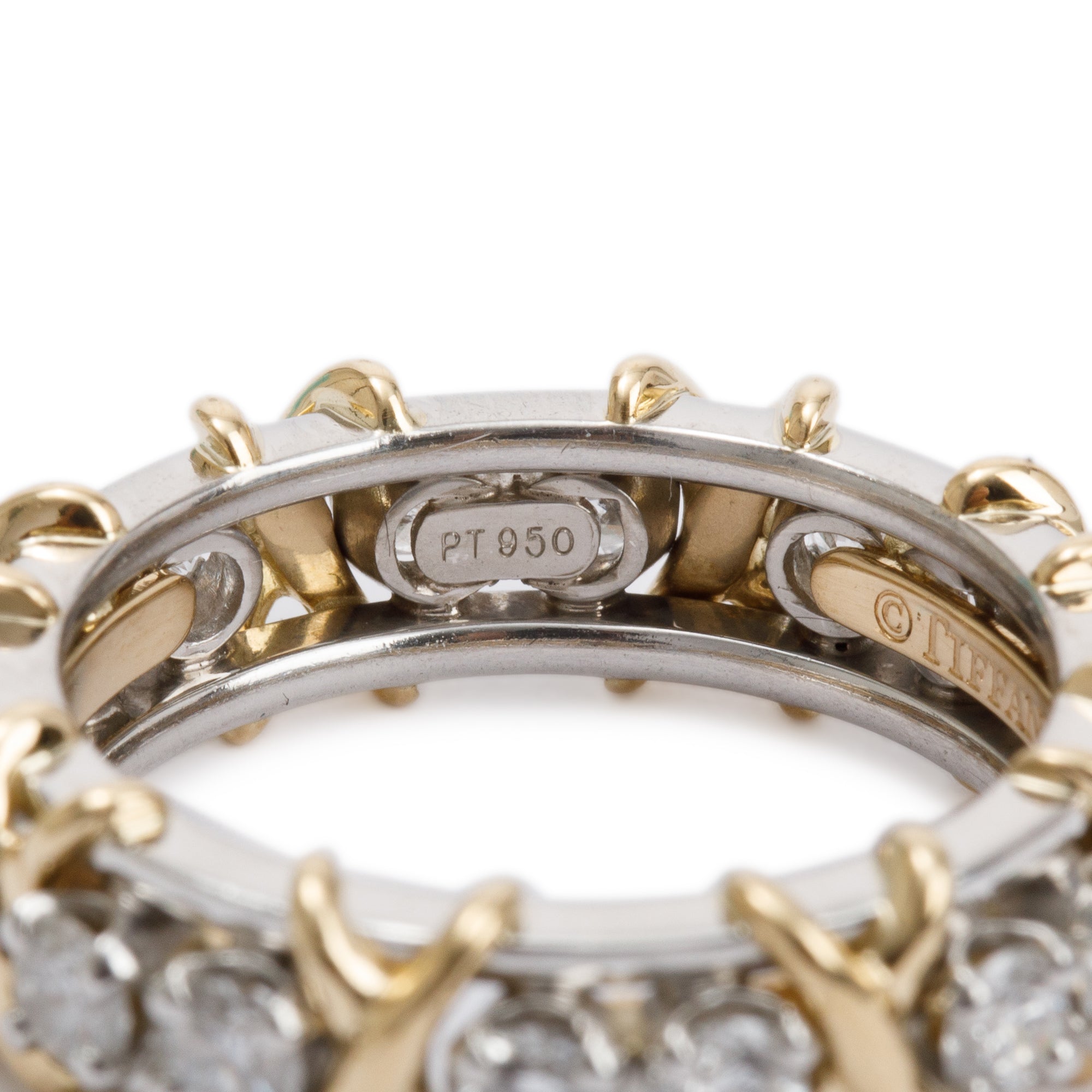 Tiffany & Co. Schlumberger Platinum & 18k Yellow Gold Sixteen Stone Diamond Ring, Size 5.75 w/ Box