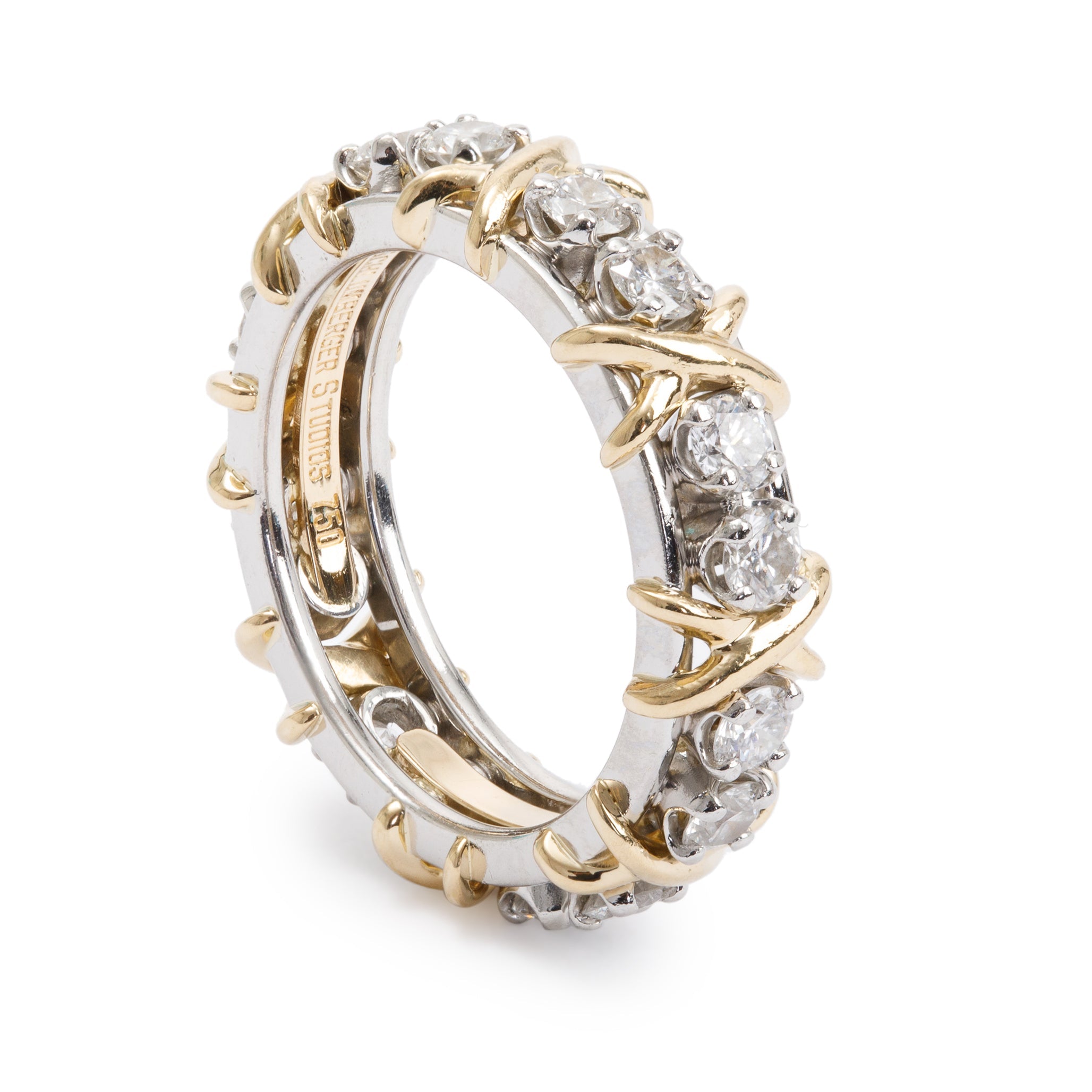 Tiffany & Co. Schlumberger Platinum & 18k Yellow Gold Sixteen Stone Diamond Ring, Size 5.75 w/ Box