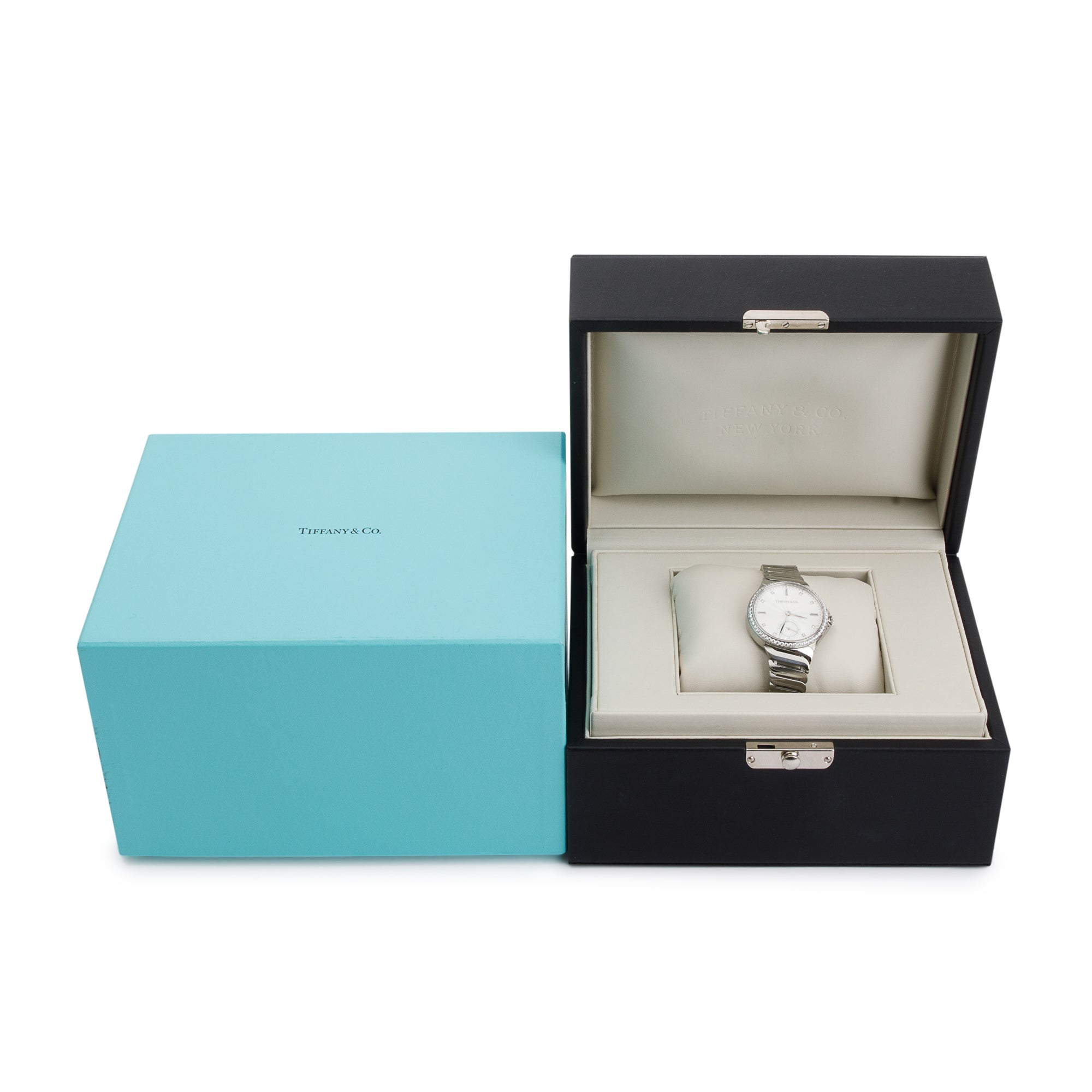 Tiffany & Co. Stainless Steel Metro Diamond Bezel & Dial 34 MM 3-Hand Automatic Watch w/ Box & Papers