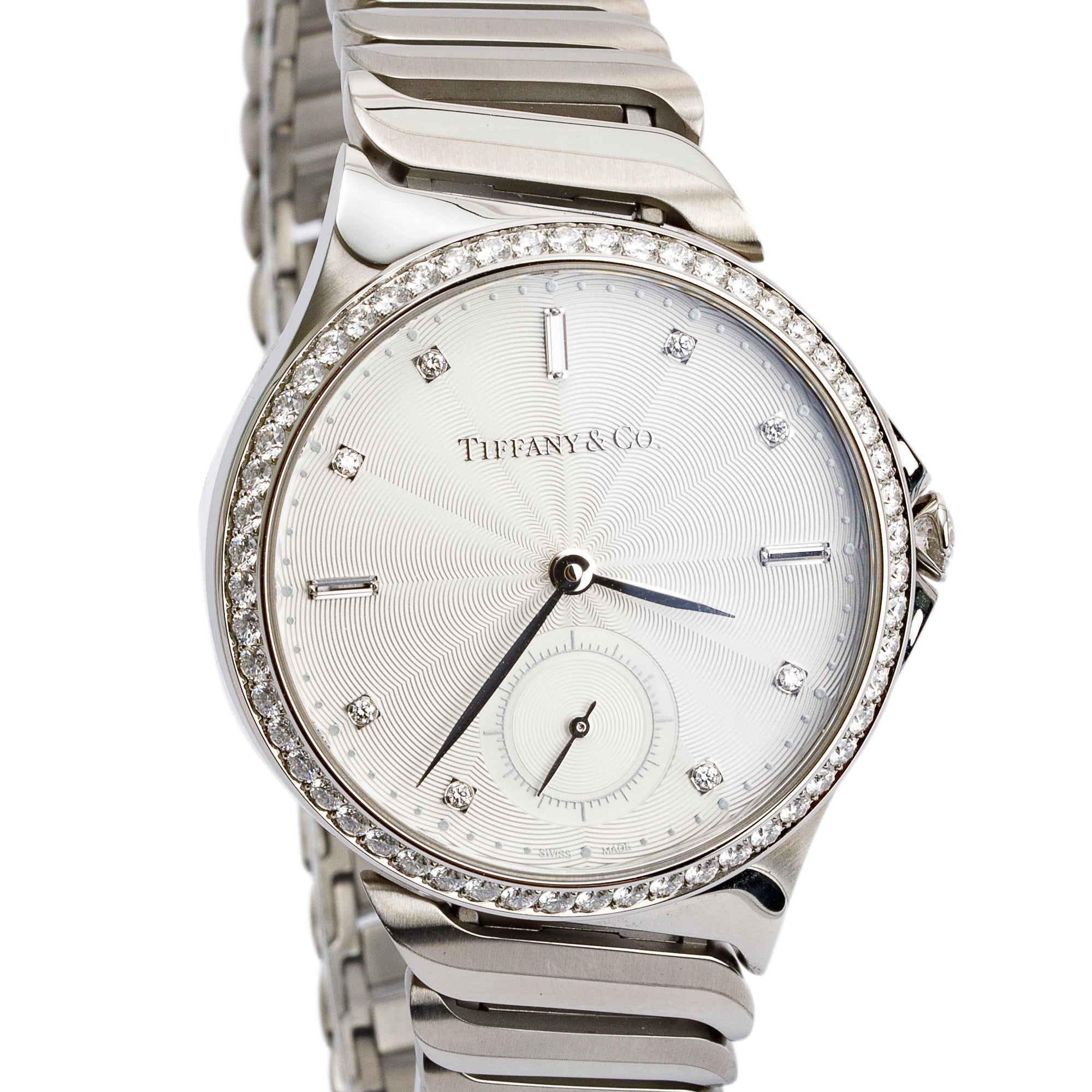 Tiffany & Co. Stainless Steel Metro Diamond Bezel & Dial 34 MM 3-Hand Automatic Watch w/ Box & Papers