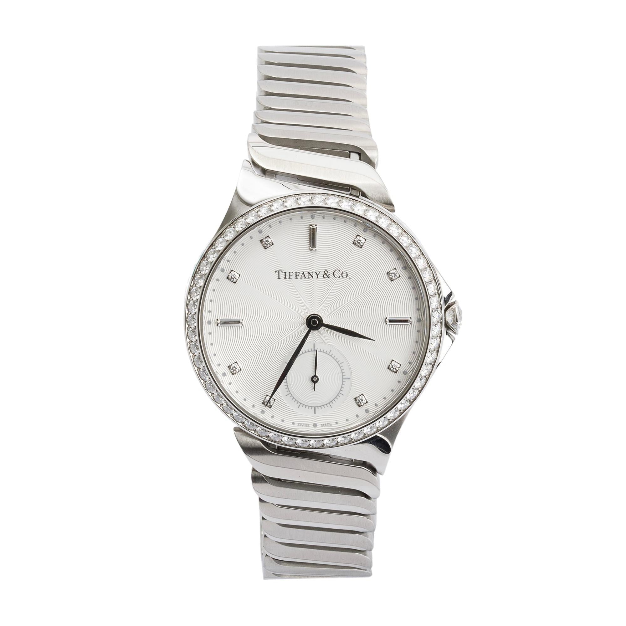 Tiffany & Co. Stainless Steel Metro Diamond Bezel & Dial 34 MM 3-Hand Automatic Watch w/ Box & Papers