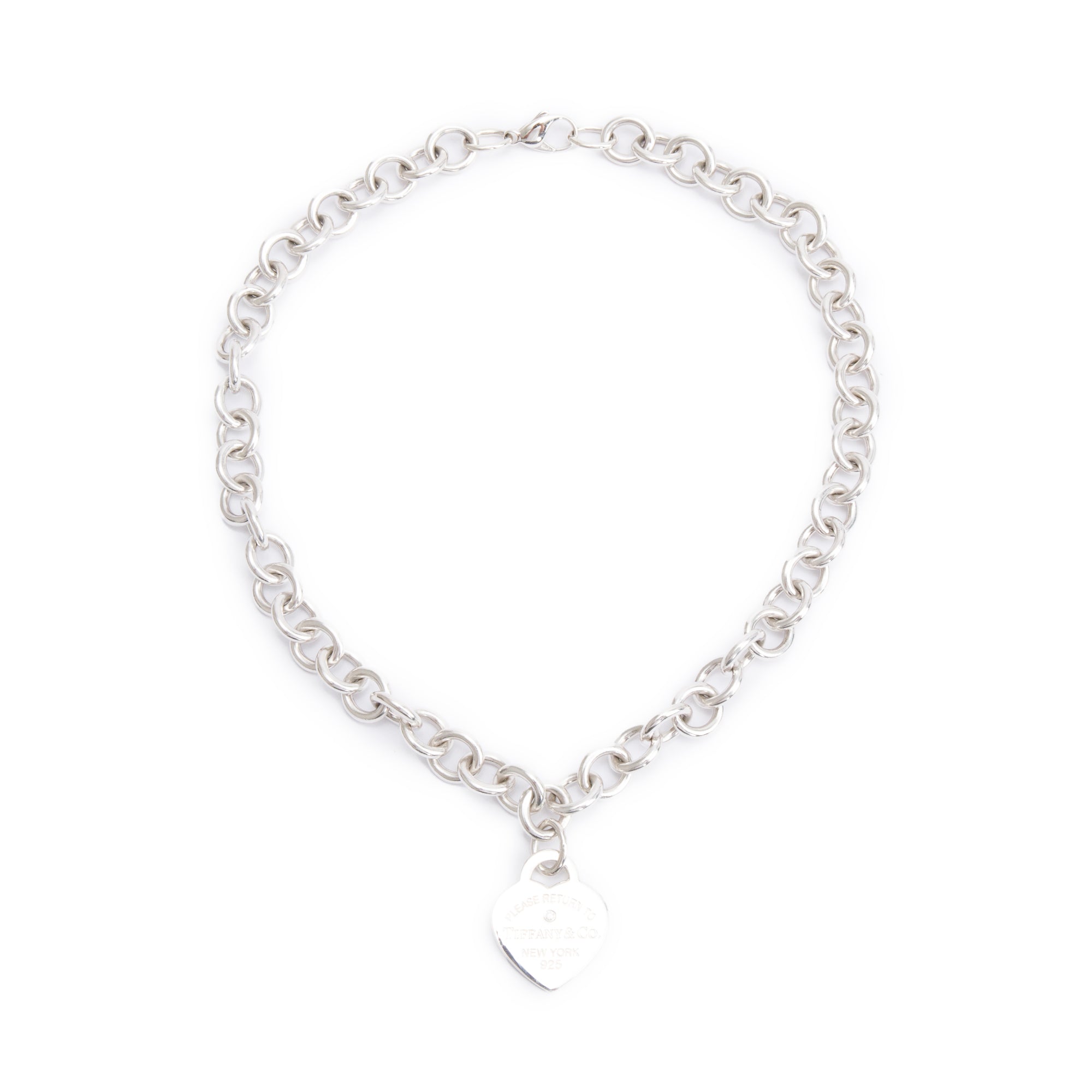 Tiffany & Co. Sterling Silver 1 Diamond Return To Tiffany Medium Heart Tag Necklace w/ Box