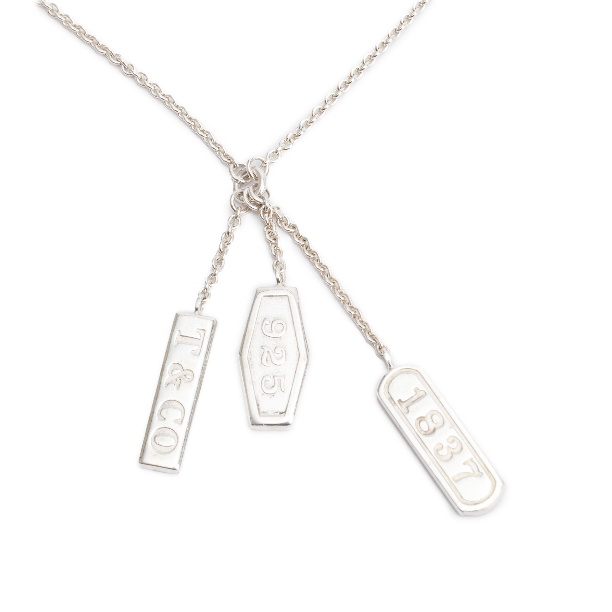 Tiffany & Co. Sterling Silver 1837 Triple Tag Lavalier Necklace