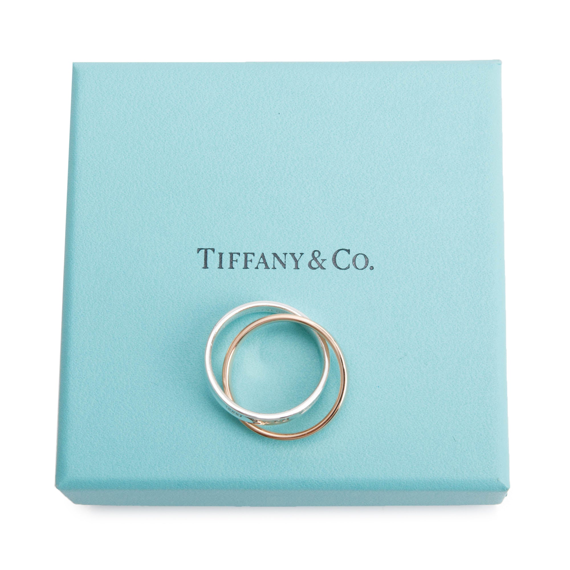 Tiffany & Co. Sterling Silver & 18k Rose Gold 1837 Interlocking Circles Ring, Size 7 w/ Box