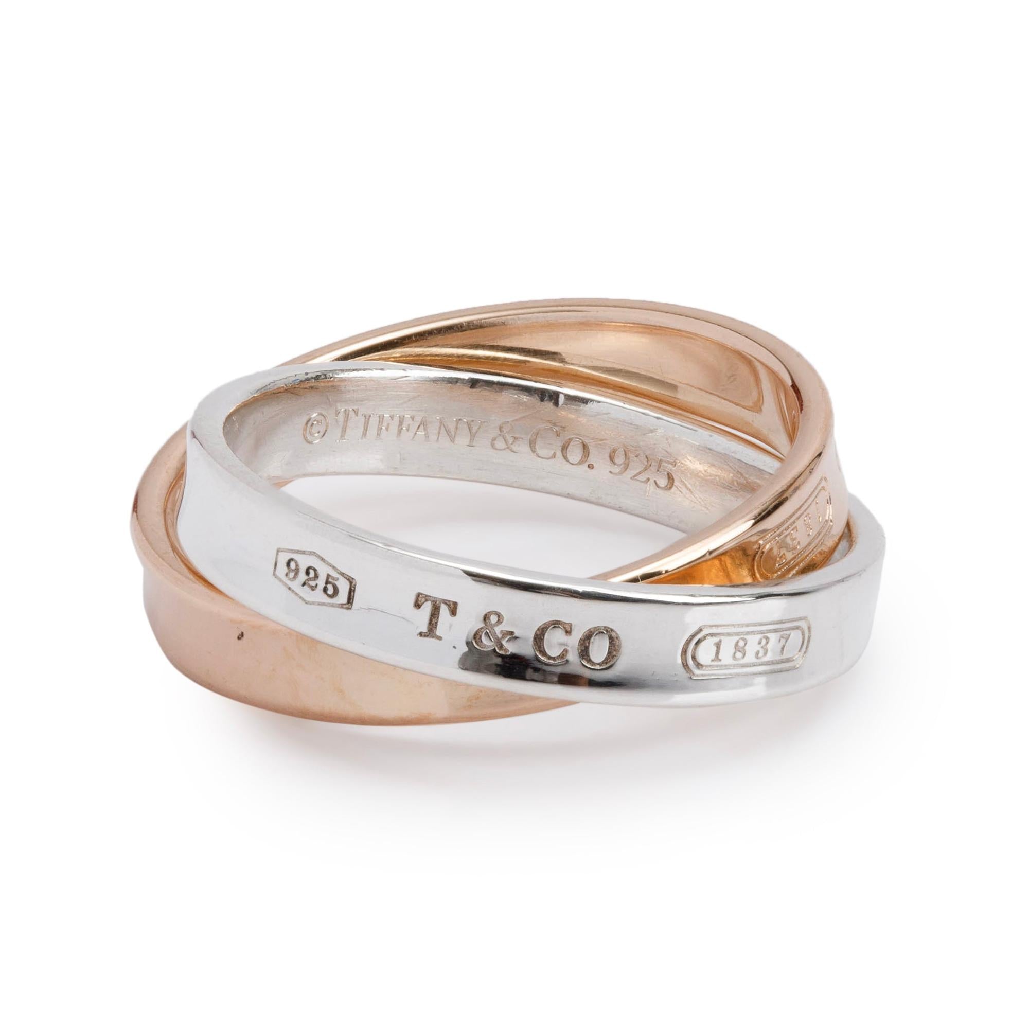 Tiffany & Co. Sterling Silver & 18k Rose Gold 1837 Interlocking Circles Ring, Size 7 w/ Box