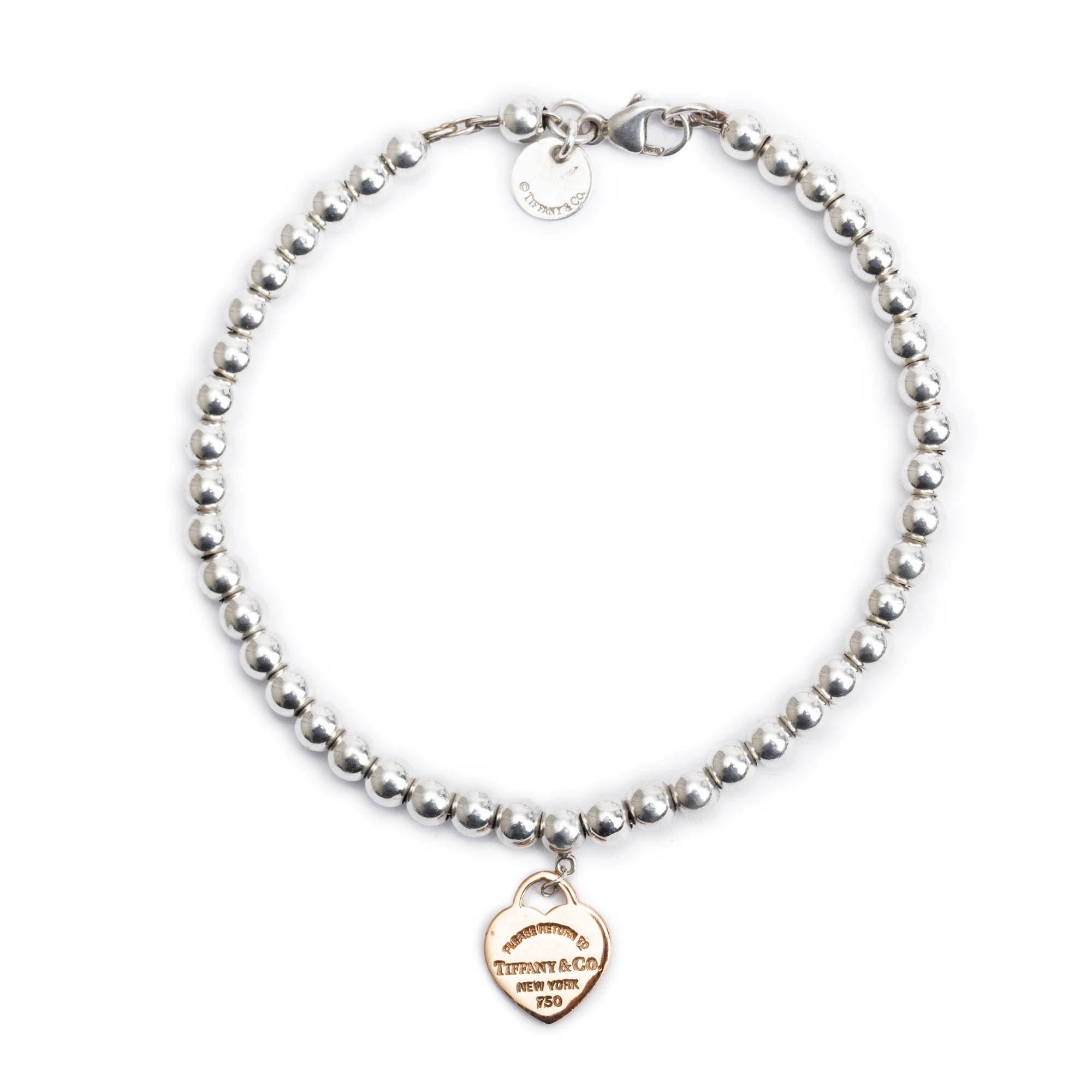 Tiffany & Co. Sterling Silver & 18k Rose Gold Return to Tiffany Mini Heart Tag 4 MM Bead Bracelet
