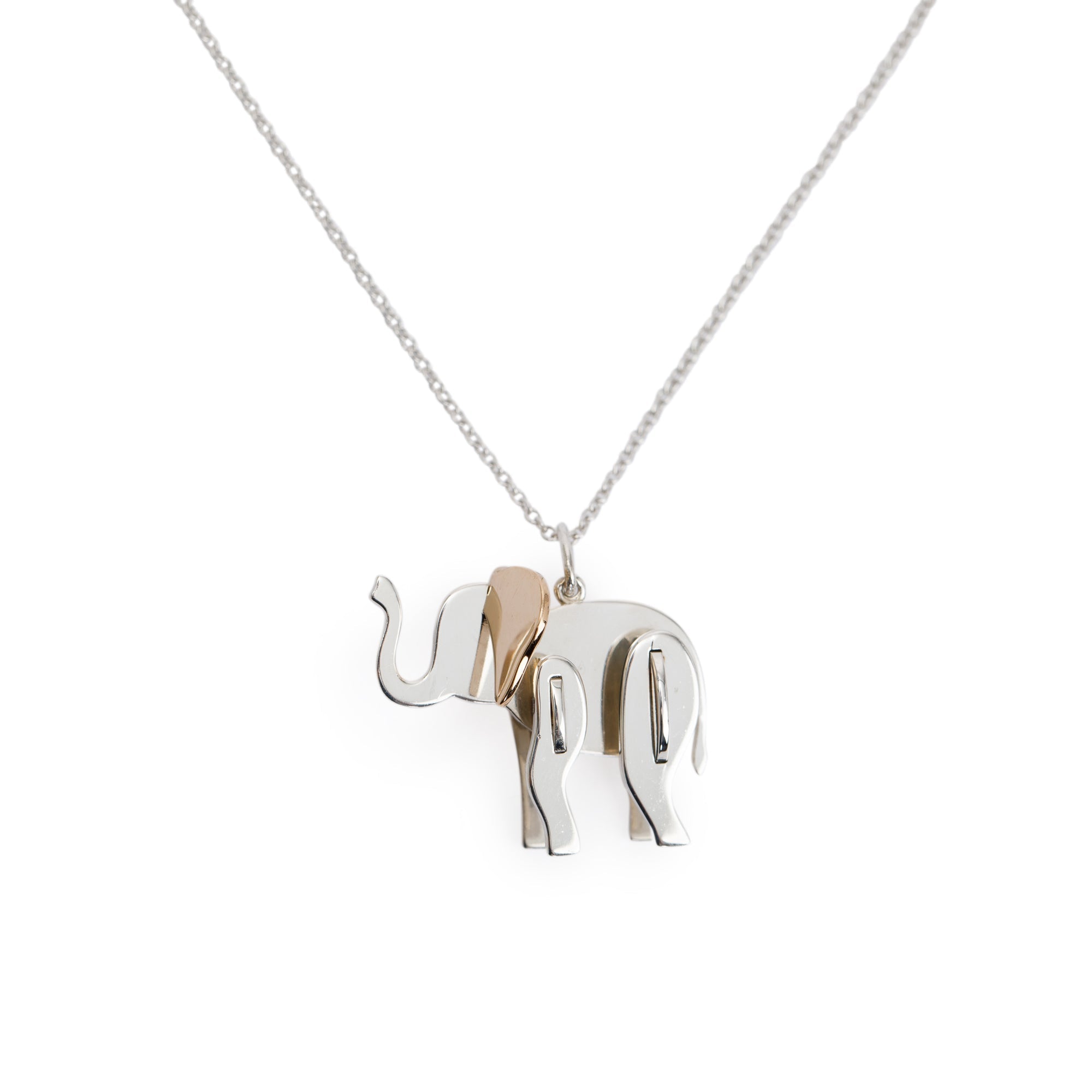 Tiffany & Co. Sterling Silver & 18k Rose Gold Save the Wild Elephant Charm Necklace