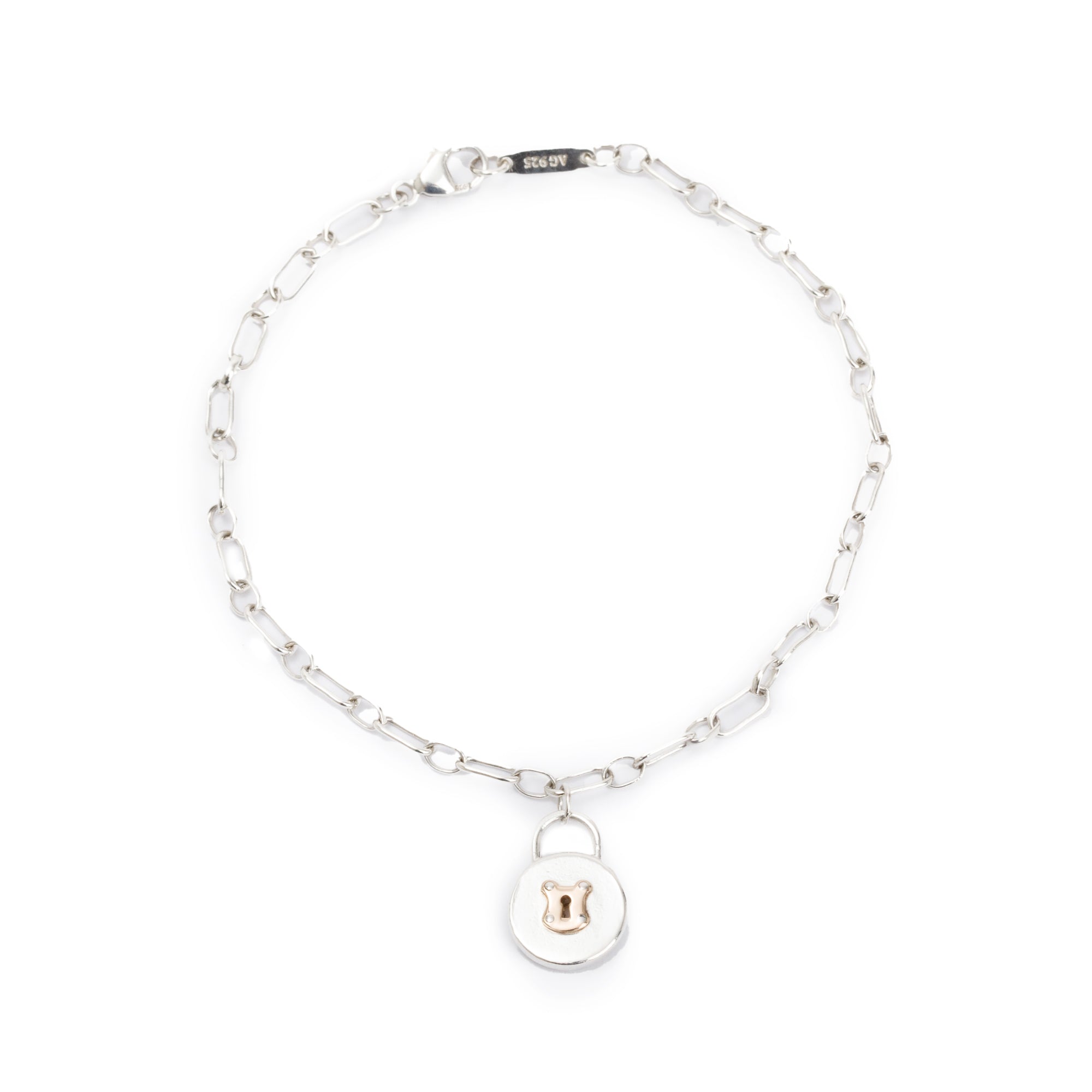 Tiffany & Co. Sterling Silver & 18k Rose Gold Vintage Round Lock Bracelet