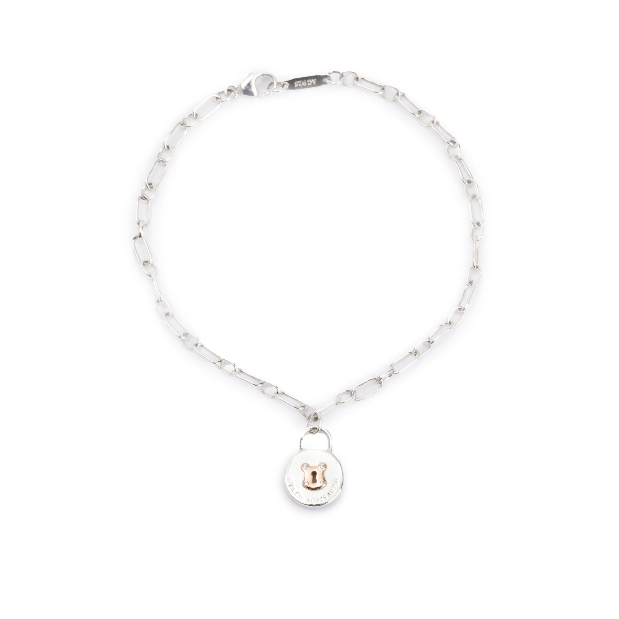 Tiffany & Co. Sterling Silver & 18k Rose Gold Vintage Round Lock Bracelet