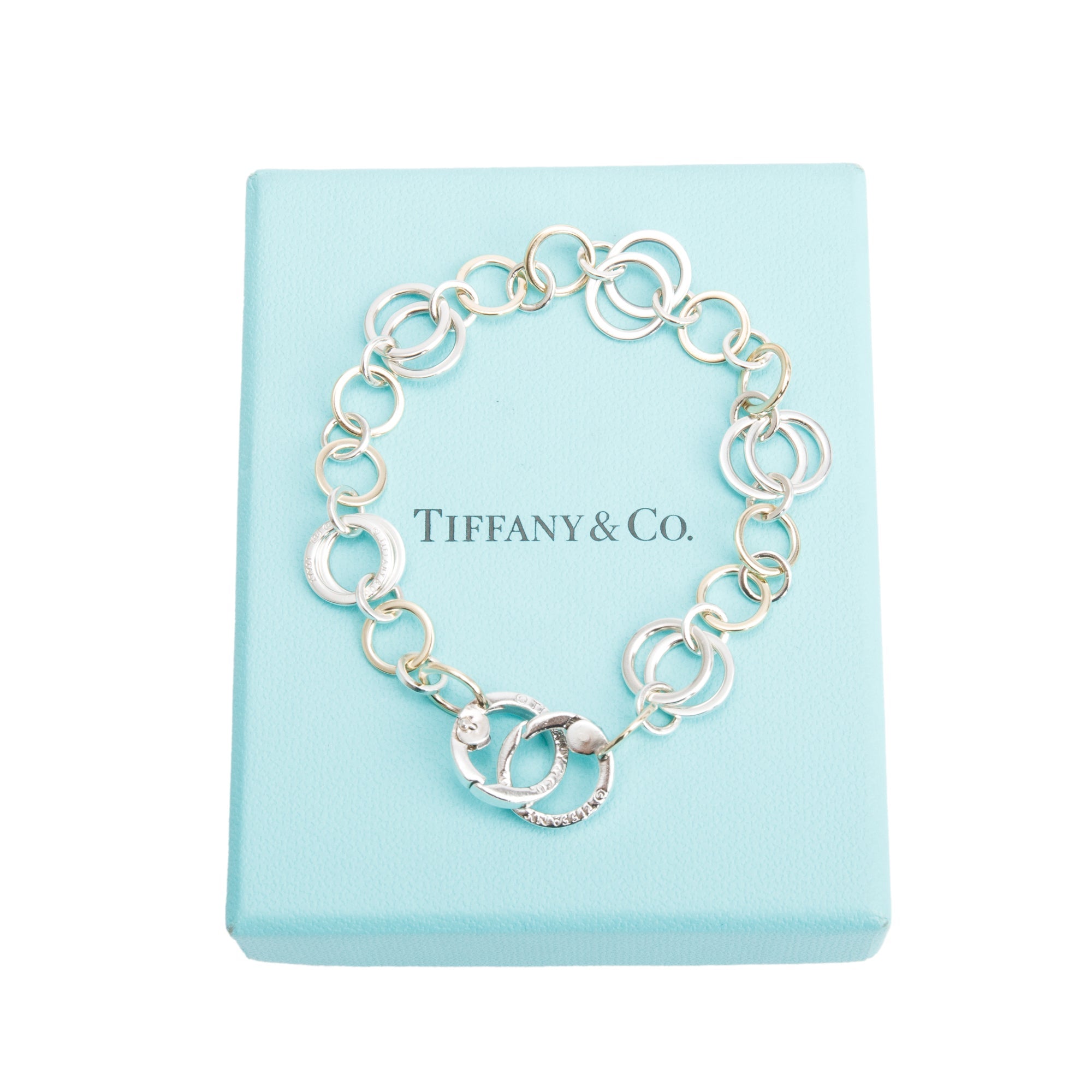 Tiffany & Co. Sterling Silver & 18k Yellow Gold Circle Link Bracelet w/ Box