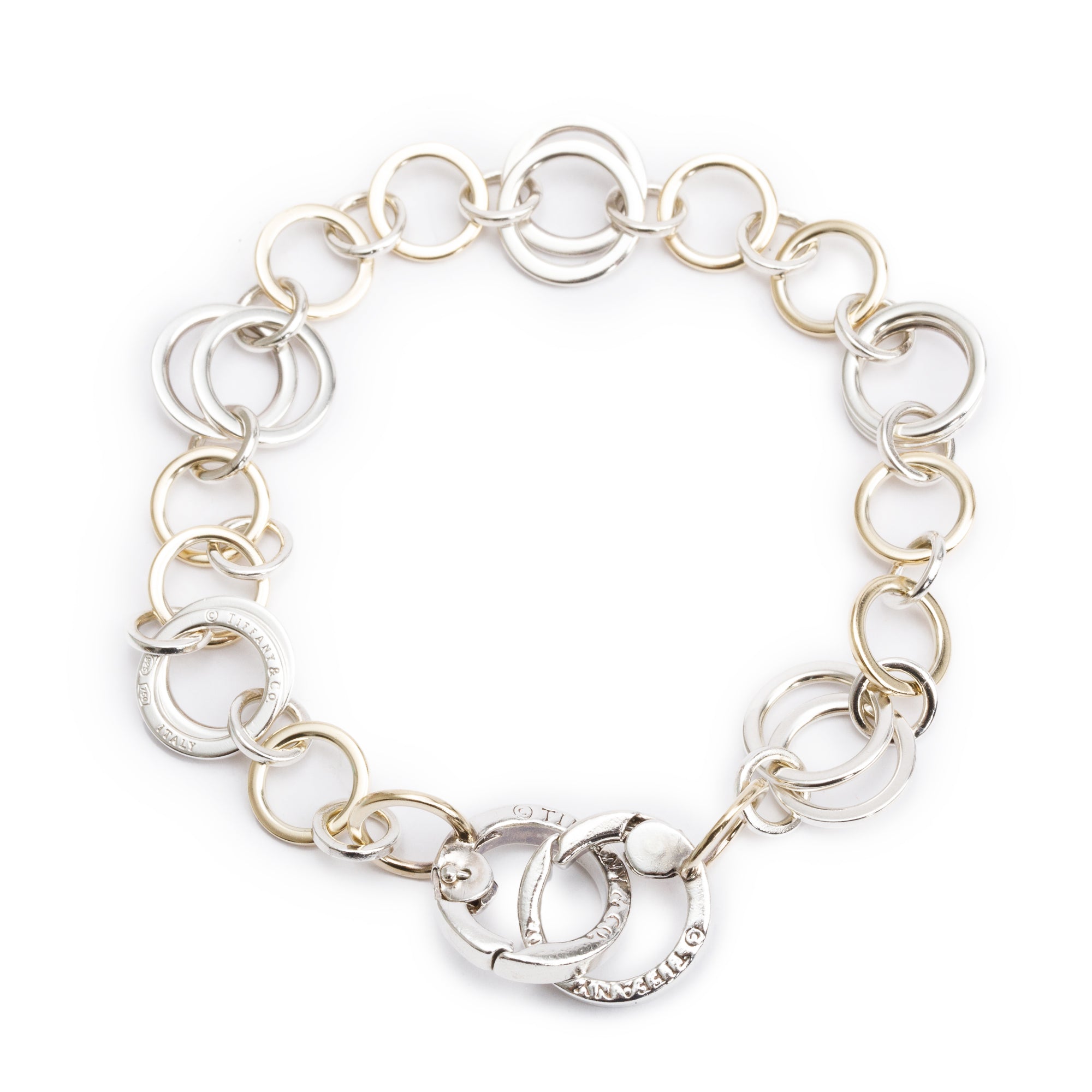Tiffany & Co. Sterling Silver & 18k Yellow Gold Circle Link Bracelet w/ Box
