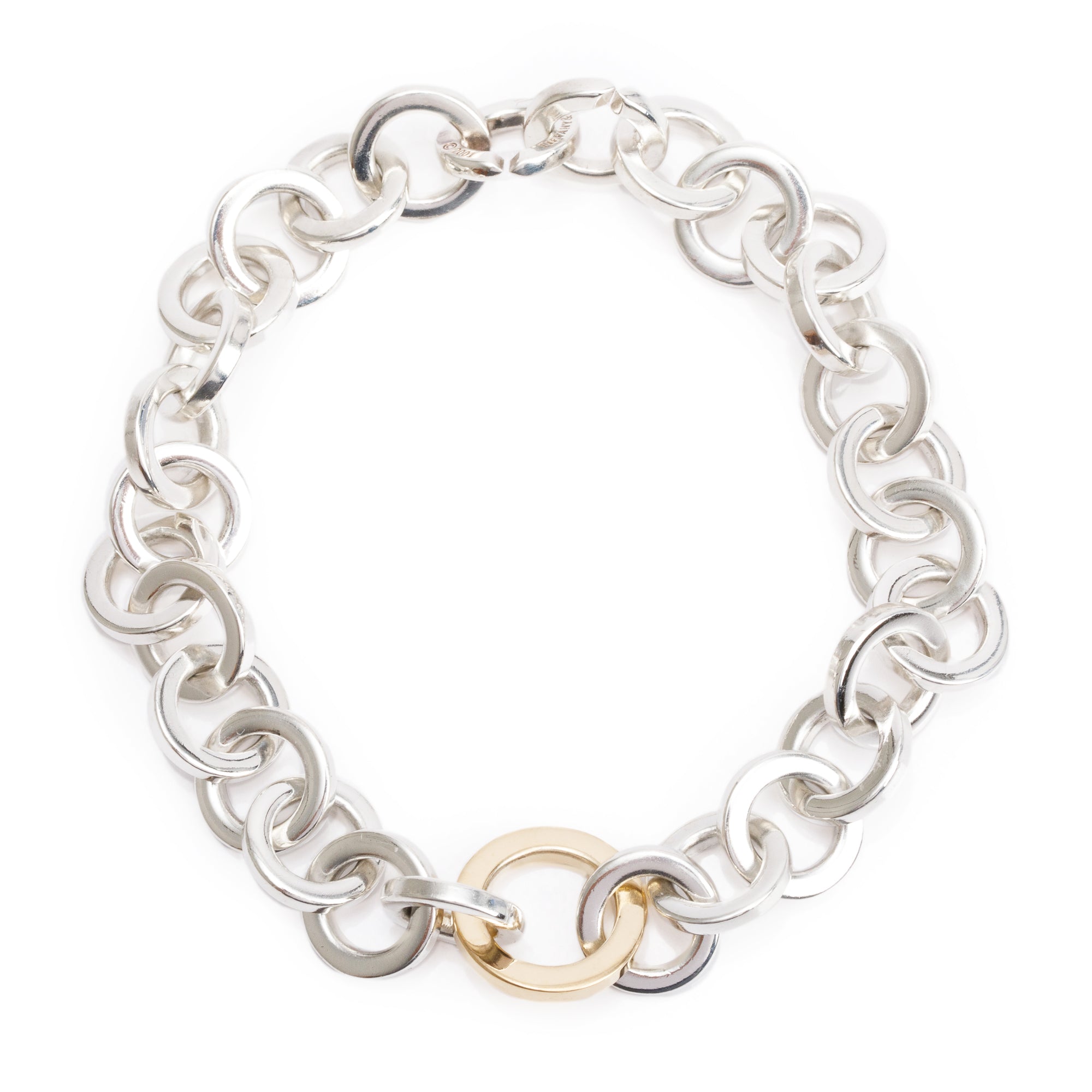Tiffany & Co. Sterling Silver & 18k Yellow Gold Circle Link Bracelet