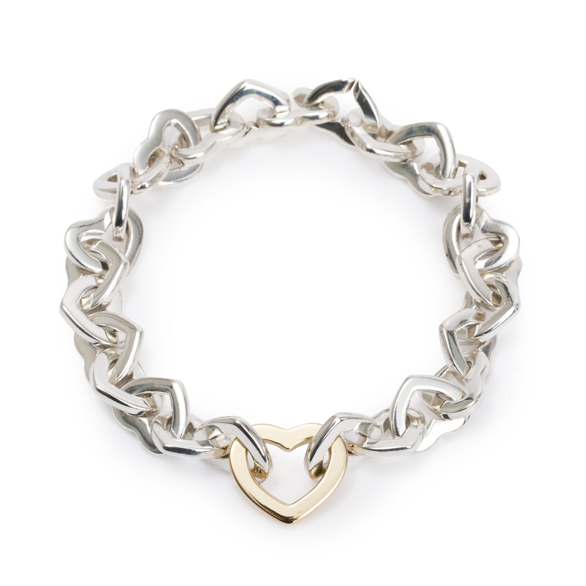 Tiffany & Co. Sterling Silver & 18k Yellow Gold Heart Link Bracelet