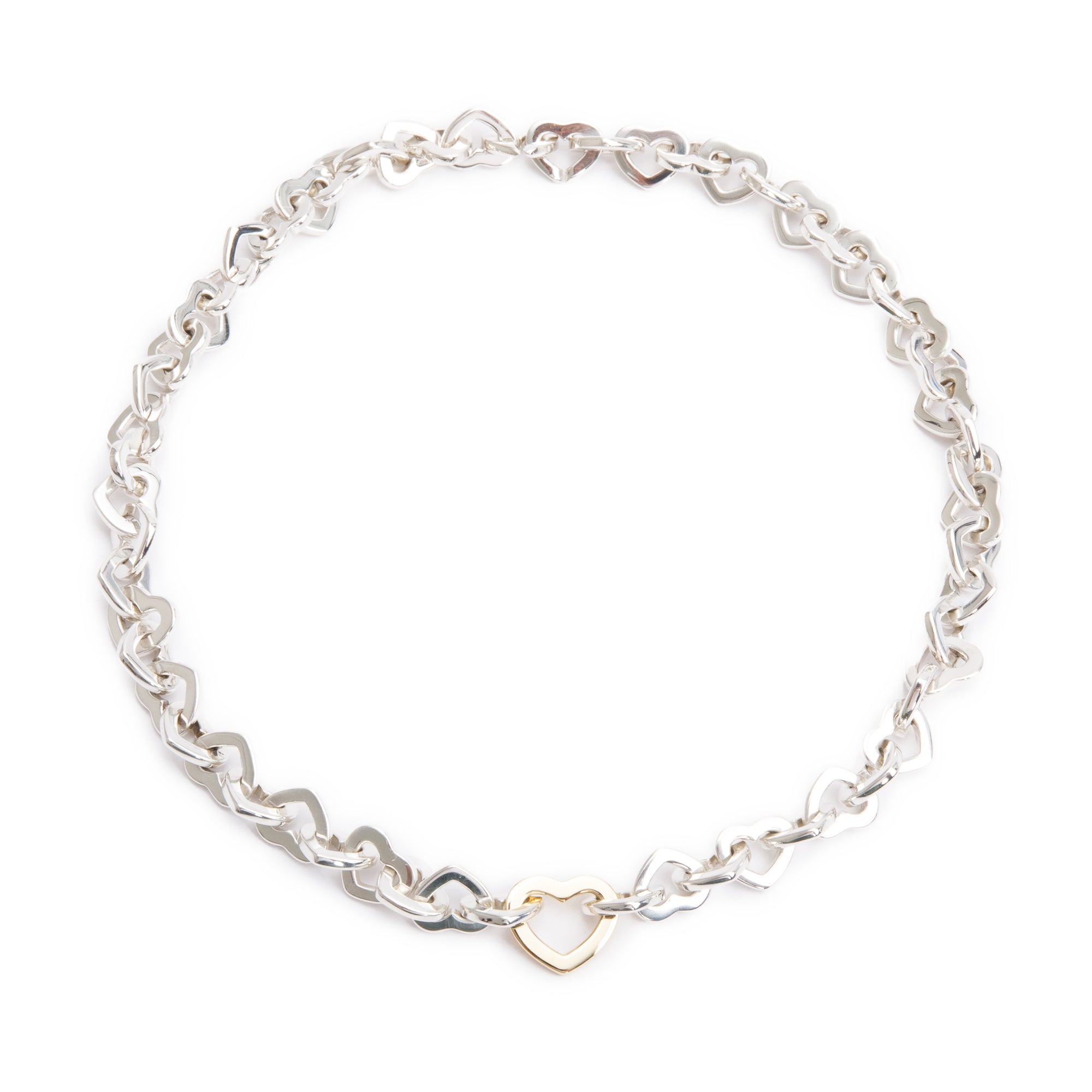 Tiffany & Co. Sterling Silver & 18k Yellow Gold Heart Link Necklace