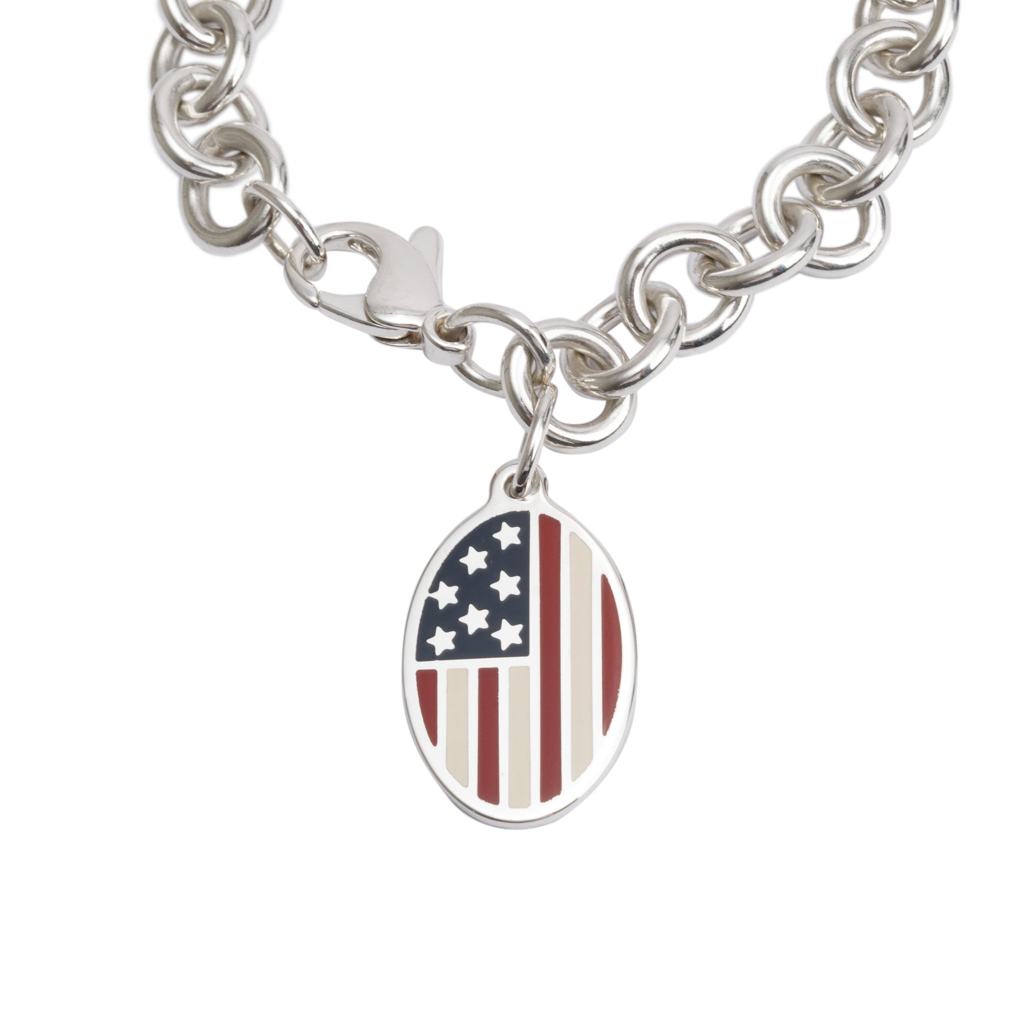 Tiffany & Co. Sterling Silver American Flag Oval Charm Bracelet