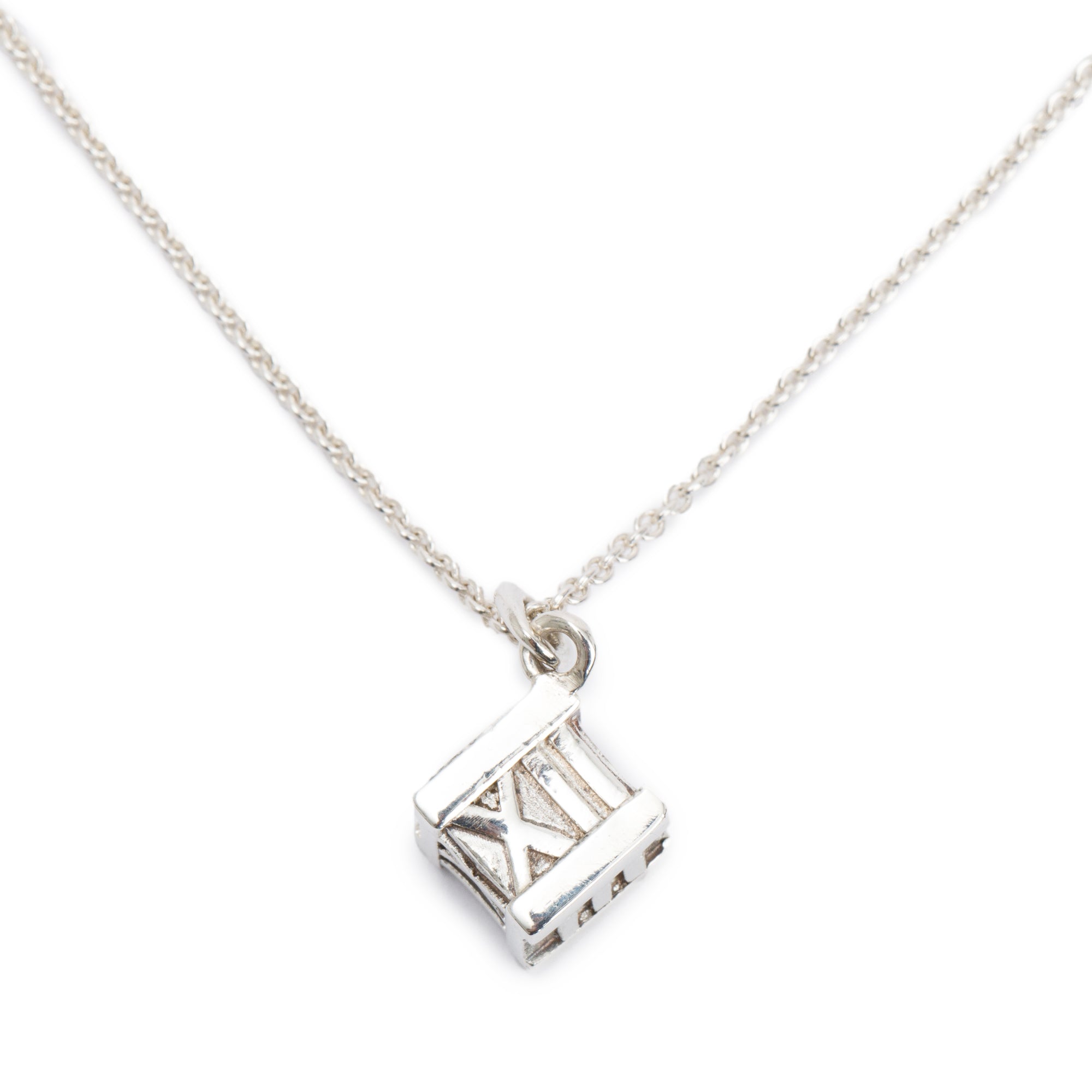 Tiffany & Co. Sterling Silver Atlas Cube Pendant Necklace
