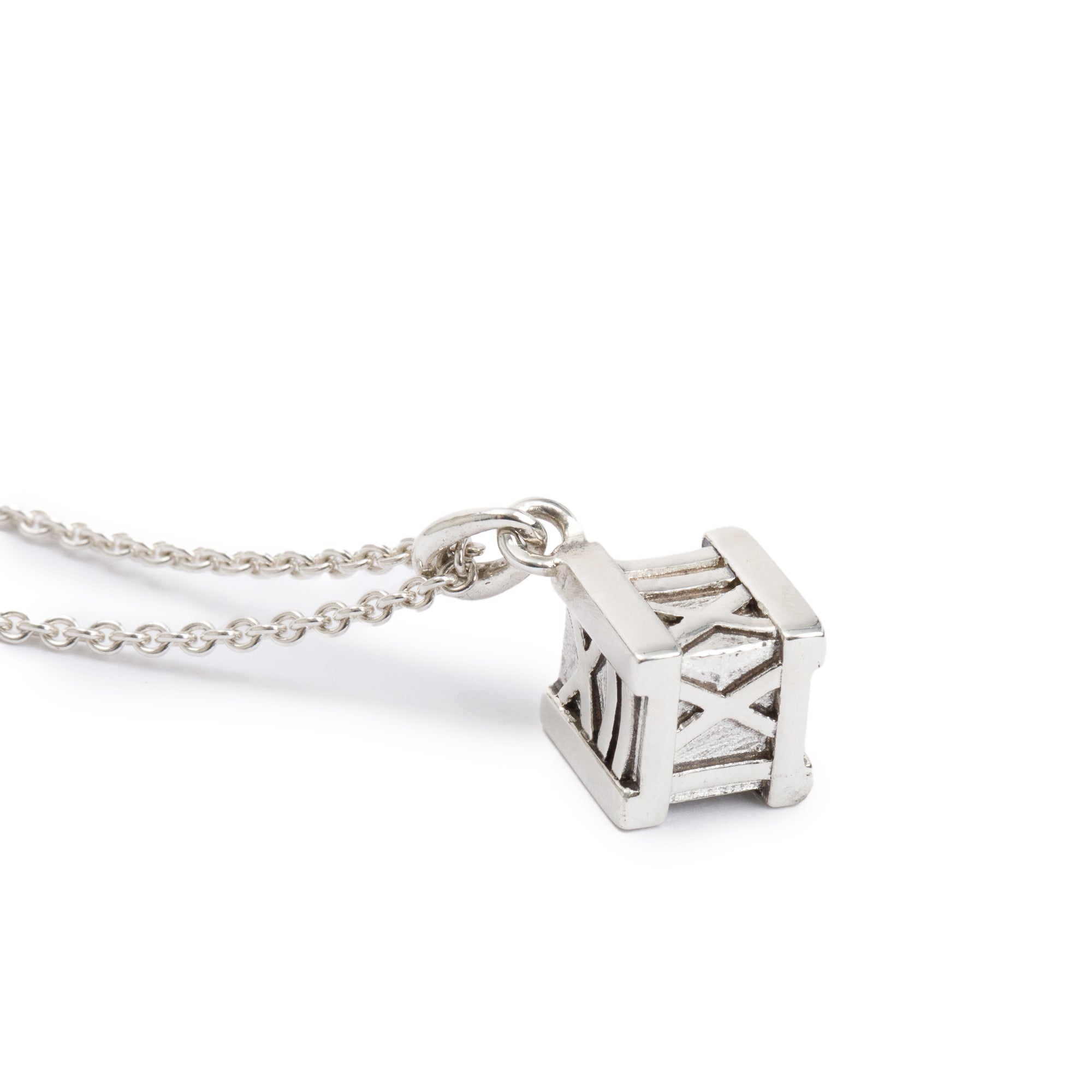 Tiffany & Co. Sterling Silver Atlas Cube Pendant Necklace