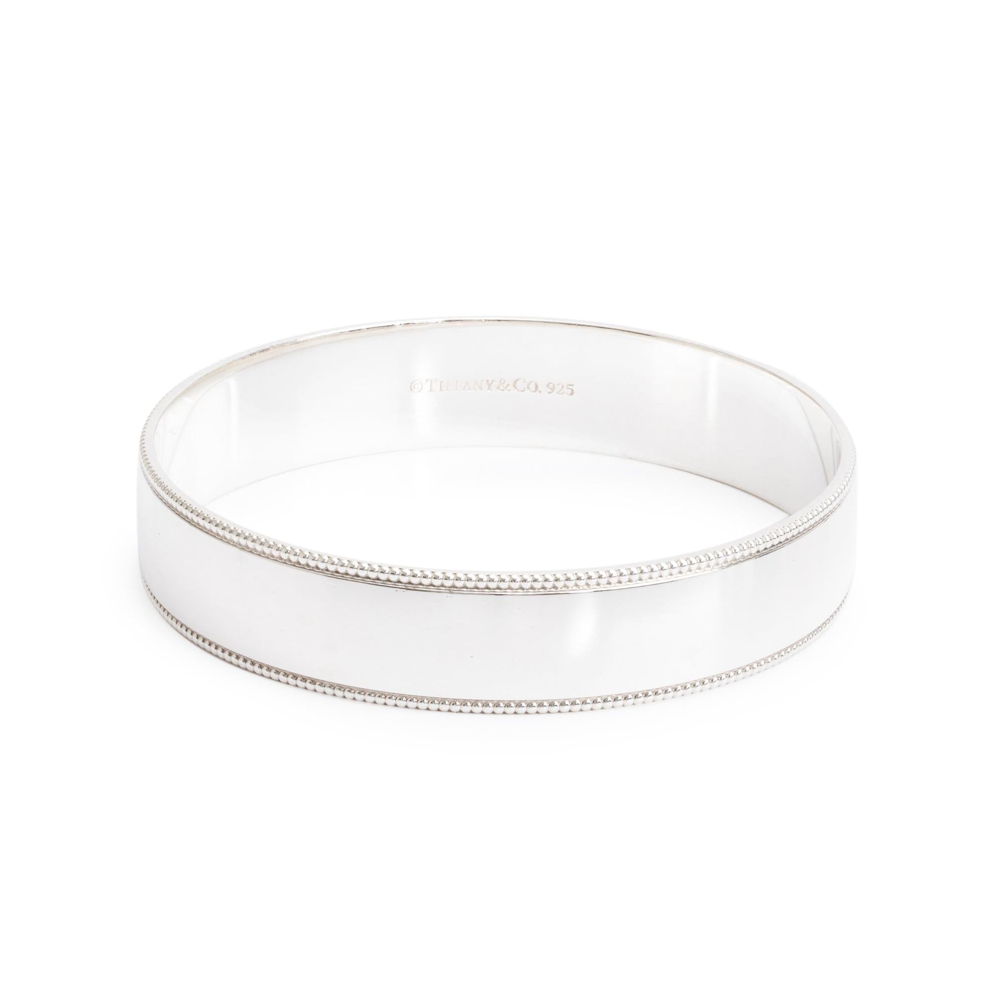 Tiffany & Co. Sterling Silver Beaded Edge Milgrain Bangle Bracelet