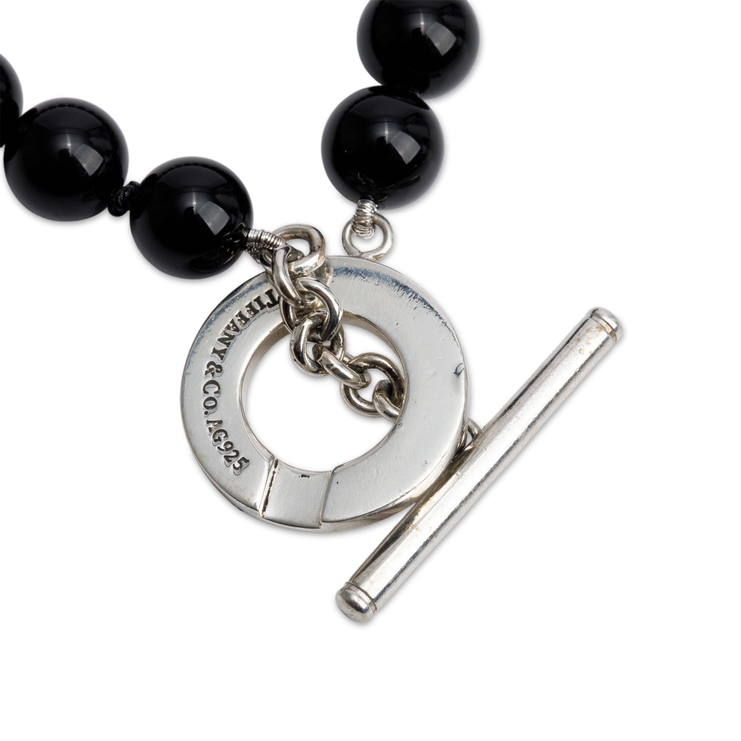 Tiffany & Co. Sterling Silver Black Onyx Bead Toggle Bracelet