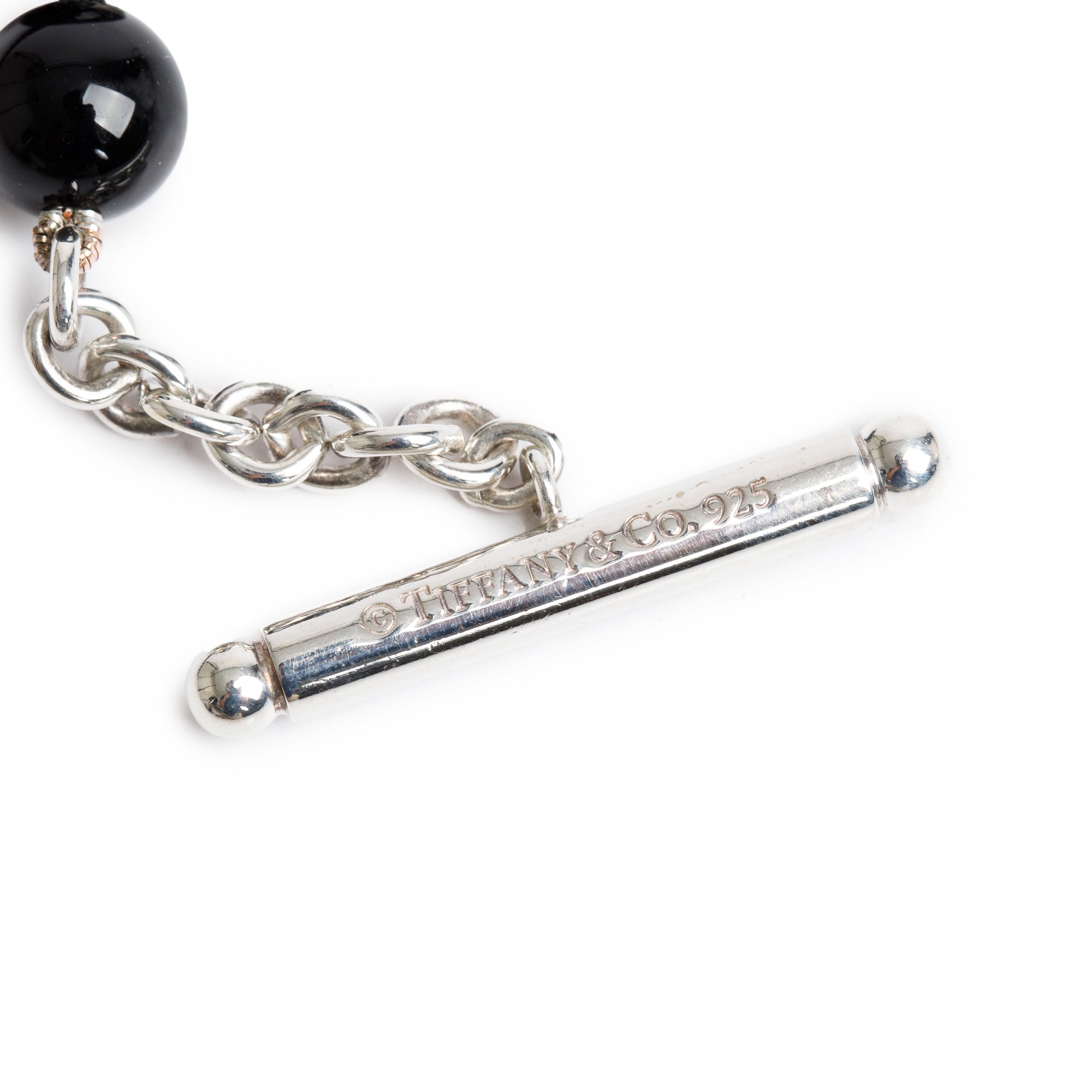 Tiffany & Co. Sterling Silver Black Onyx Bead Toggle Bracelet